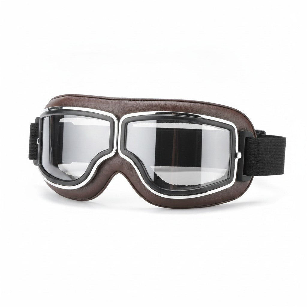 retro motorcycle goggles product photo on white background