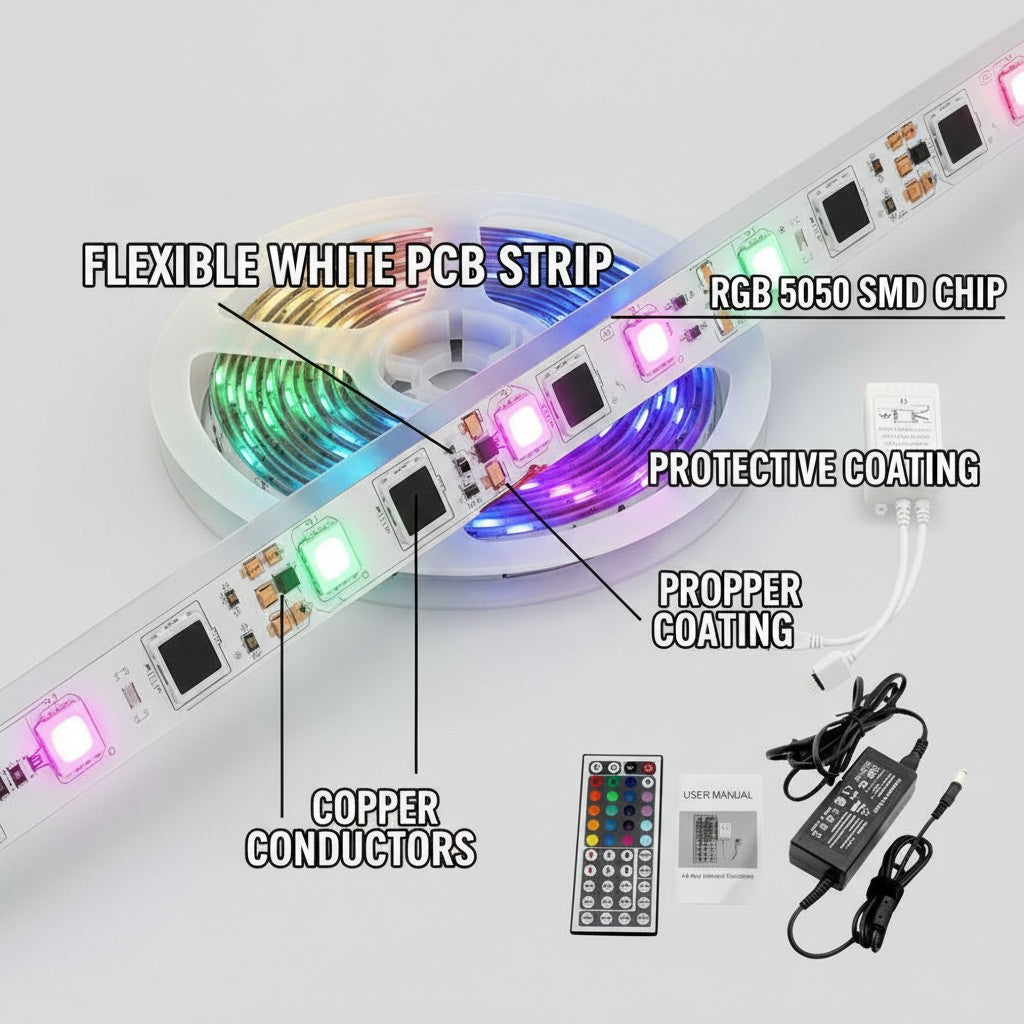 rgb led strip kit close-up construction and materials