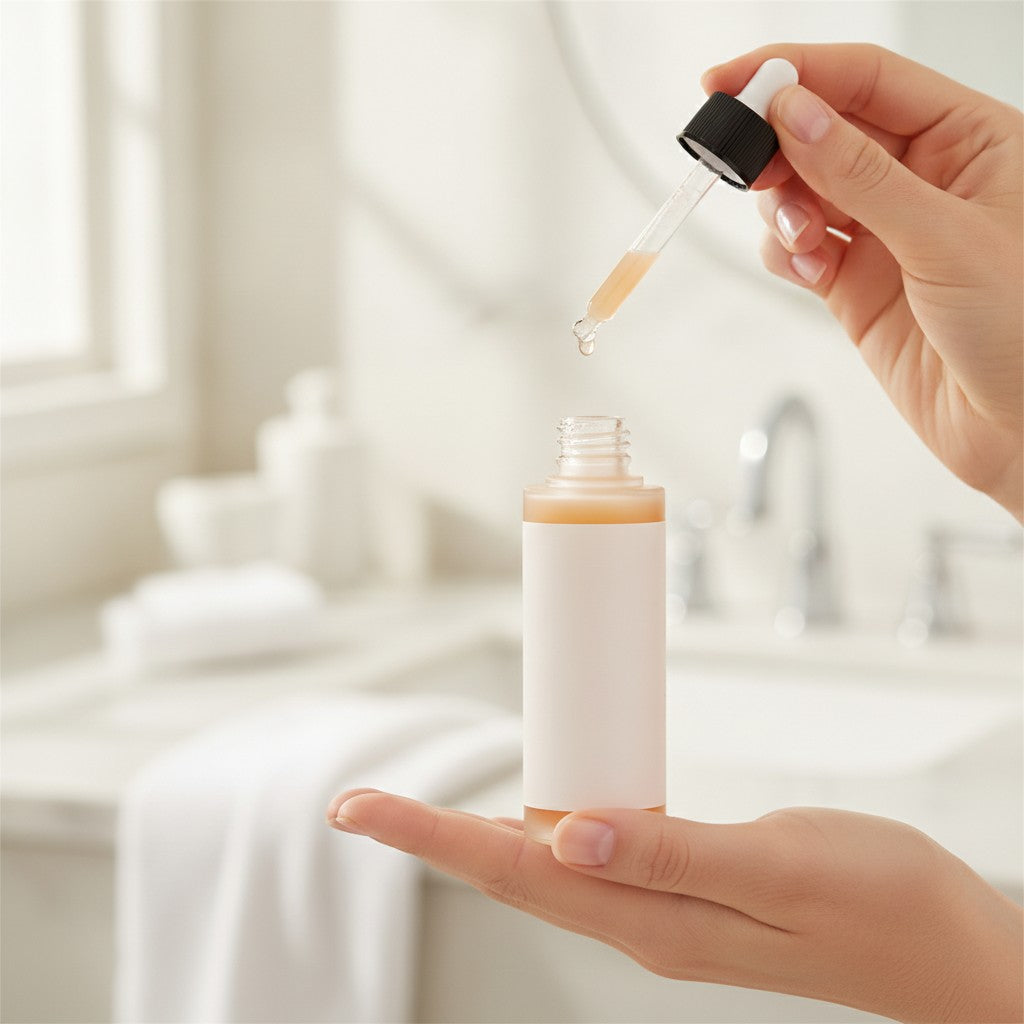 rice ampoule serum in use, lifestyle scene