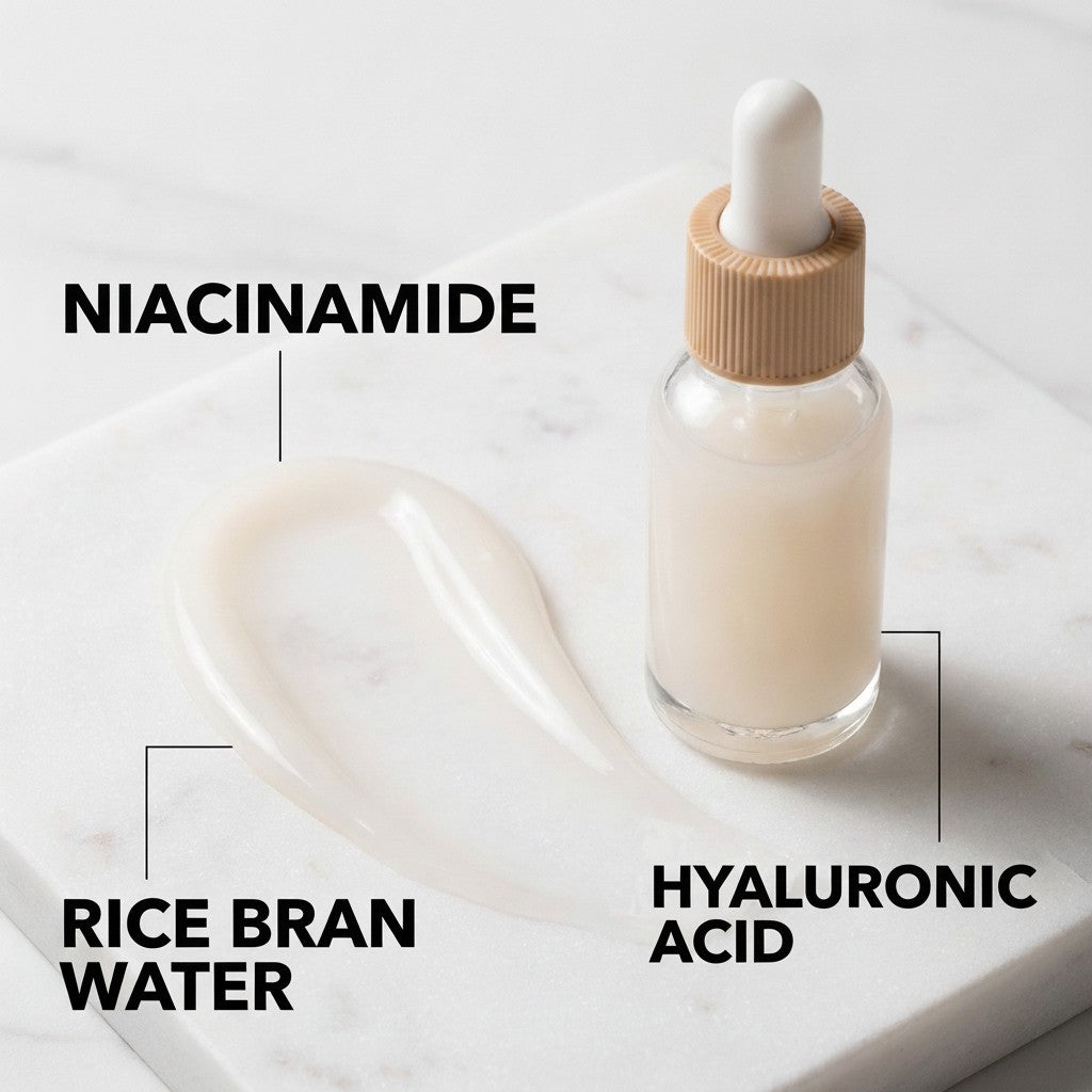 rice glow ampoule serum texture and key ingredients