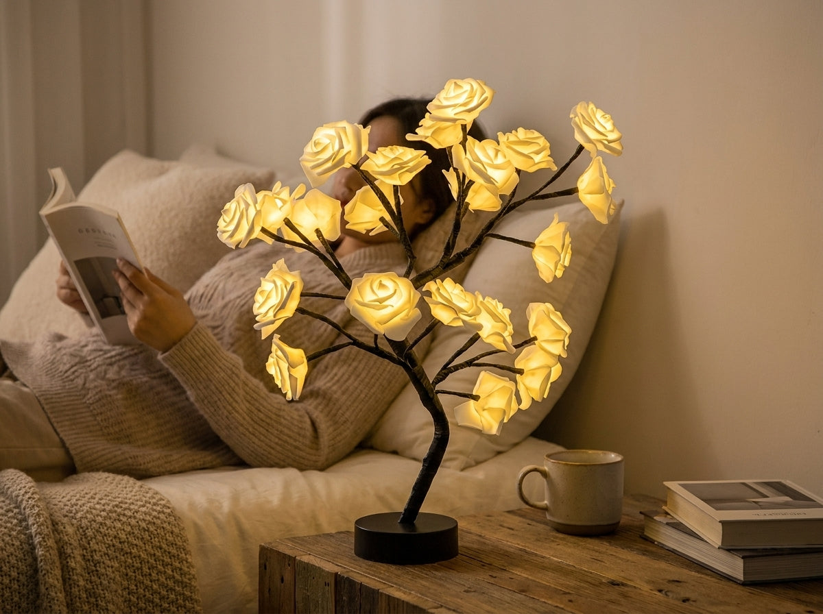 Rose Tree Lamp Decorative Flower LED Table Light - in-use