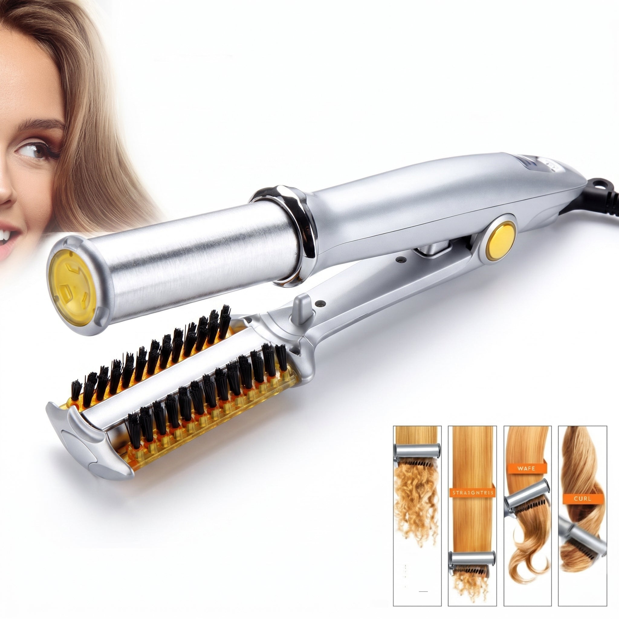 Hair Curler Heated Styler Rotating Barrel Brush Silver Gold Black - studio