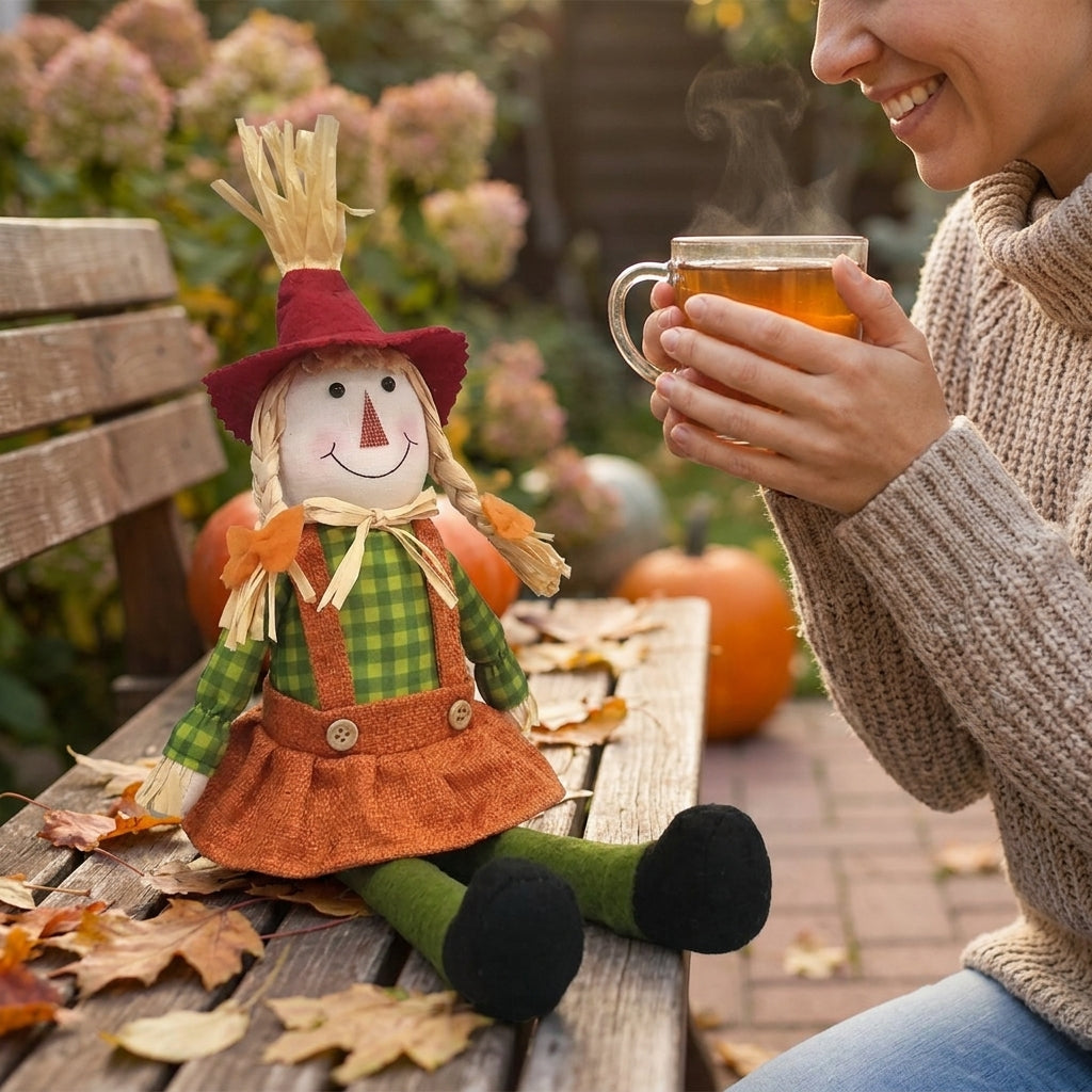 Thanksgiving Decorations Fall Decor Table Decor Sitting Scarecrow Doll - in-use
