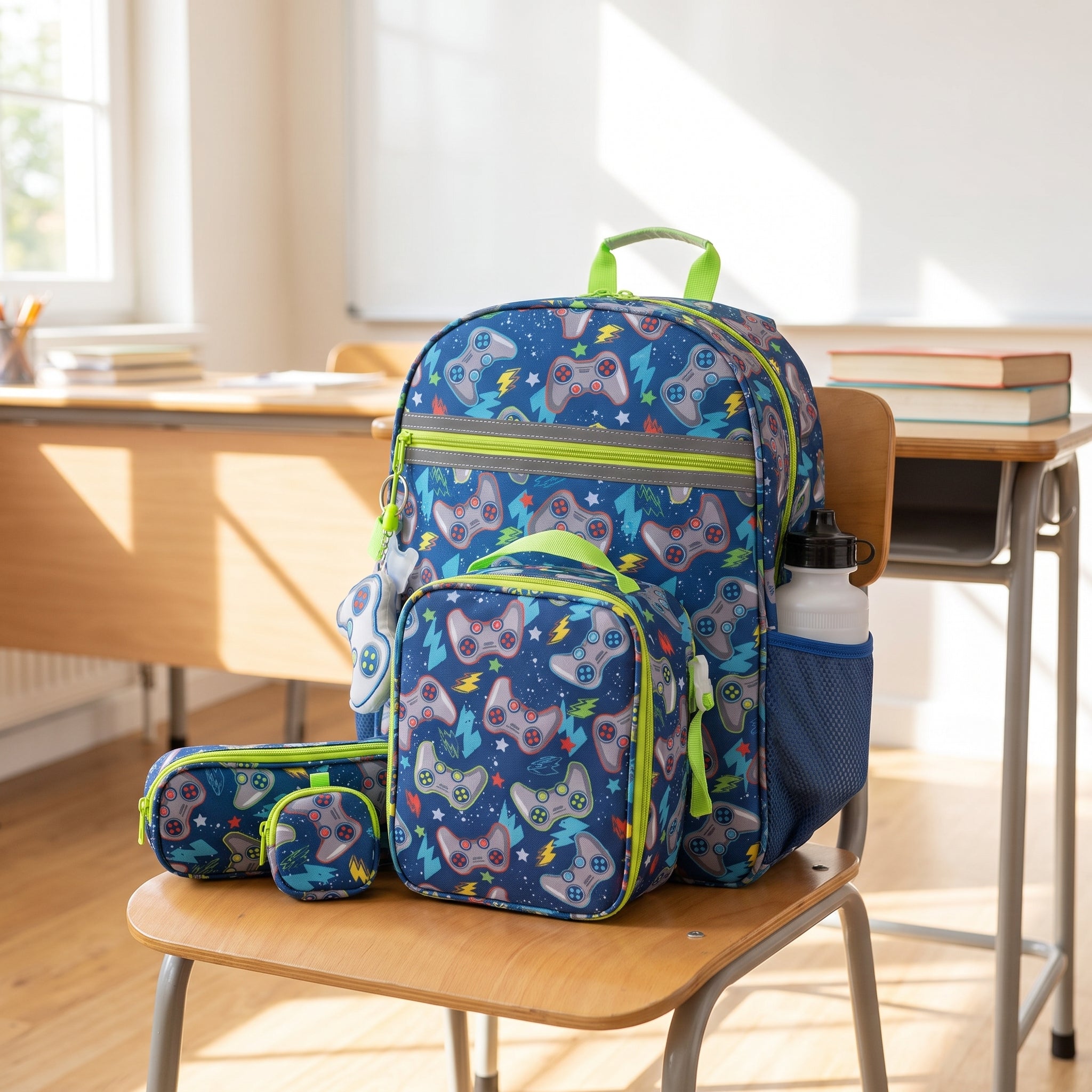 Lunch Bag Insulated Kids Backpack with Gamer Set - in-use