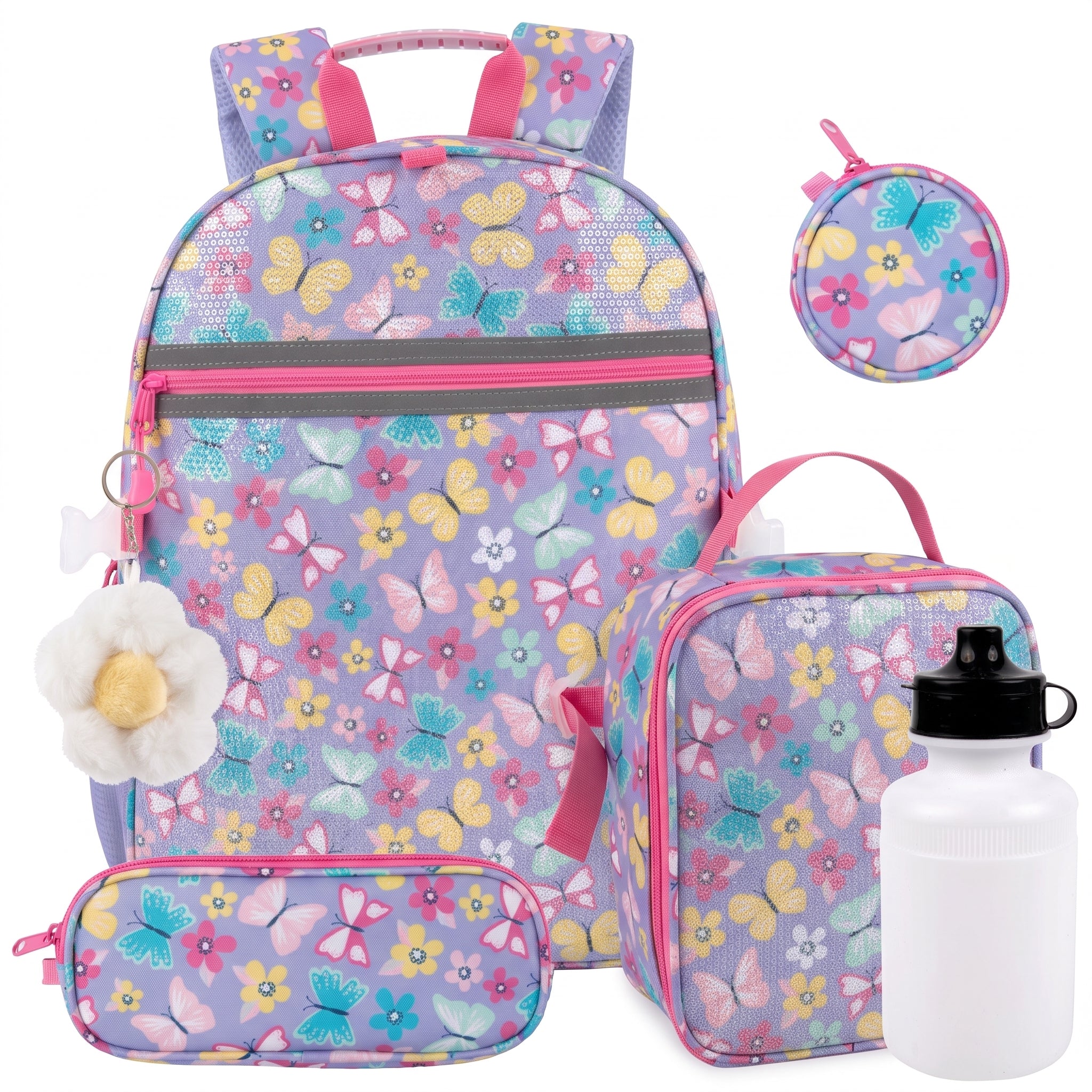 Kids Backpack Girls with Lunch Bag Purple Butterfly Set - studio