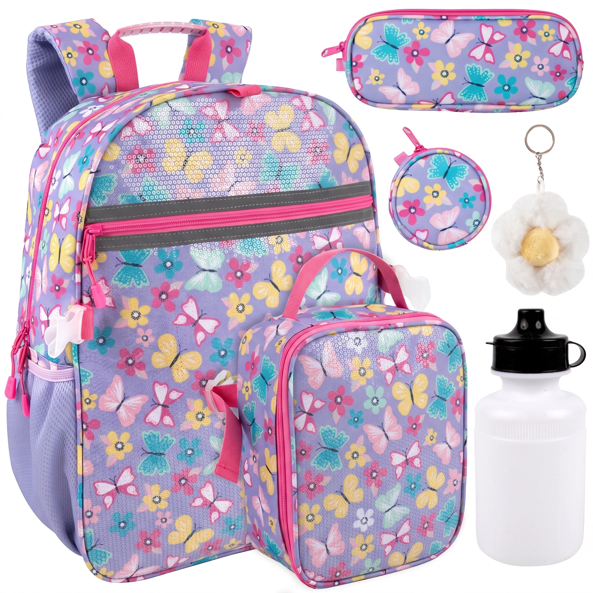 Kids Backpack Girls with Lunch Bag Purple Butterfly Set - studio