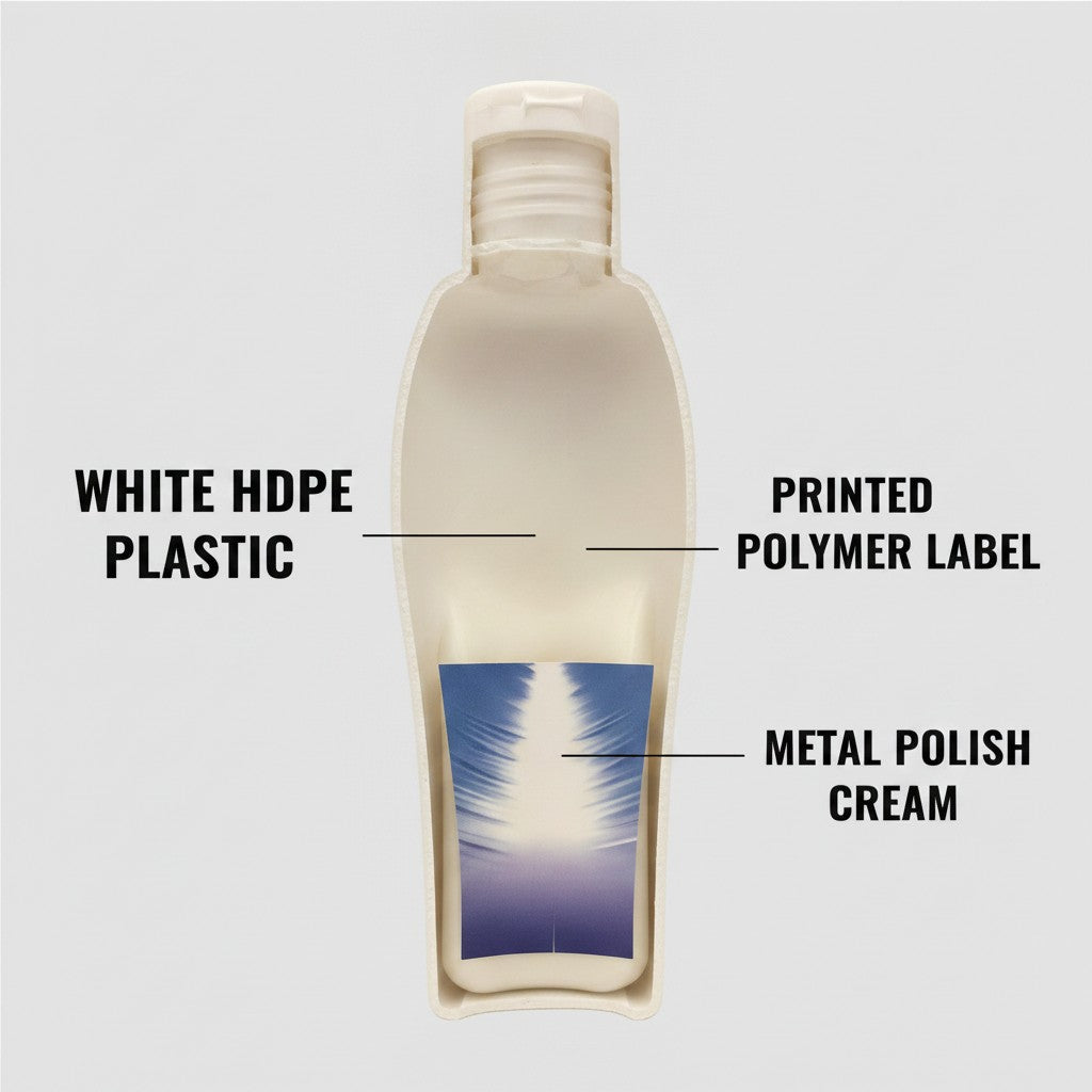 metal polish cream bottle close-up construction and materials