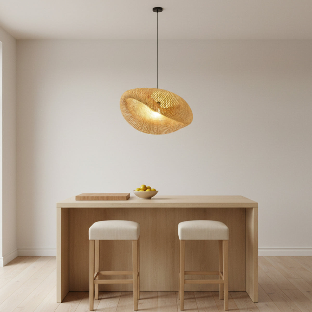 Sculptural Braided Bamboo Pendant Light With E27 - Image 1