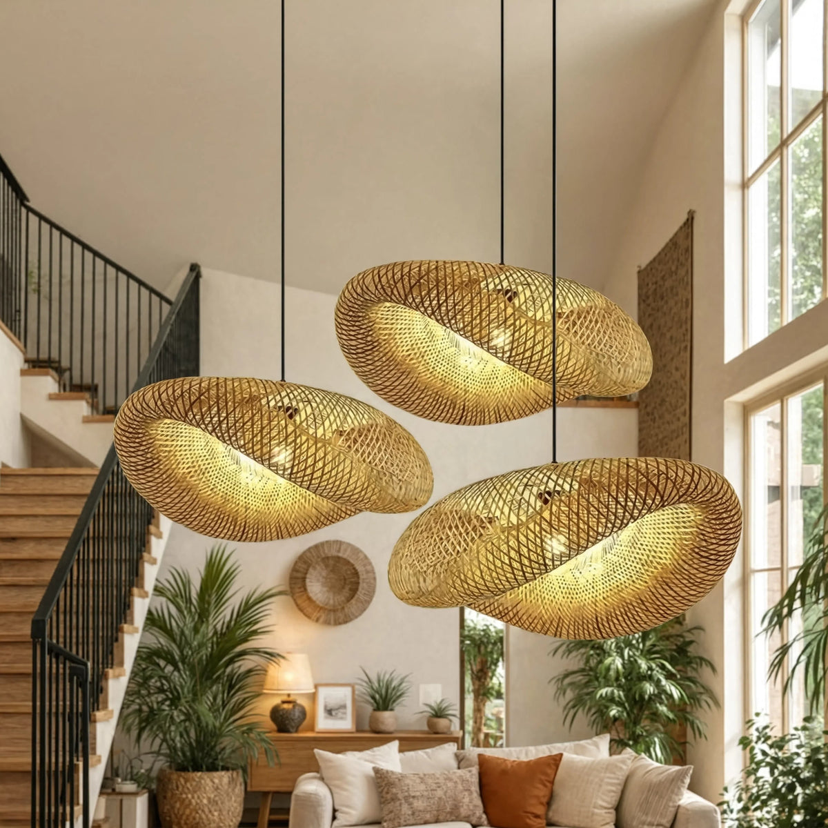 Sculptural Braided Bamboo Pendant Light With E27 - Image 10