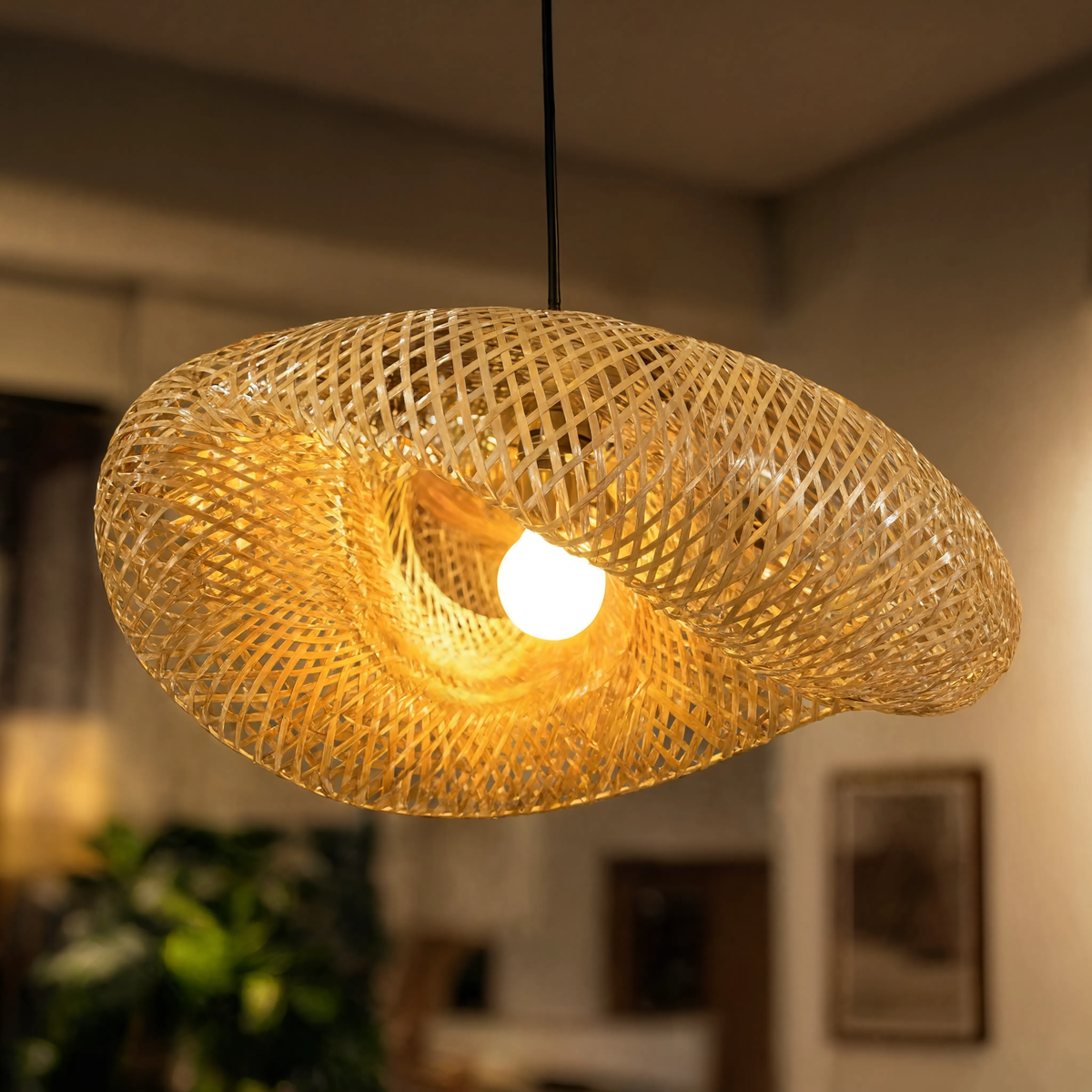 Sculptural Braided Bamboo Pendant Light With E27 - Image 6