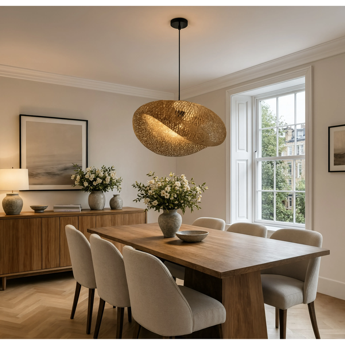 Sculptural Braided Bamboo Pendant Light With E27 - Image 7