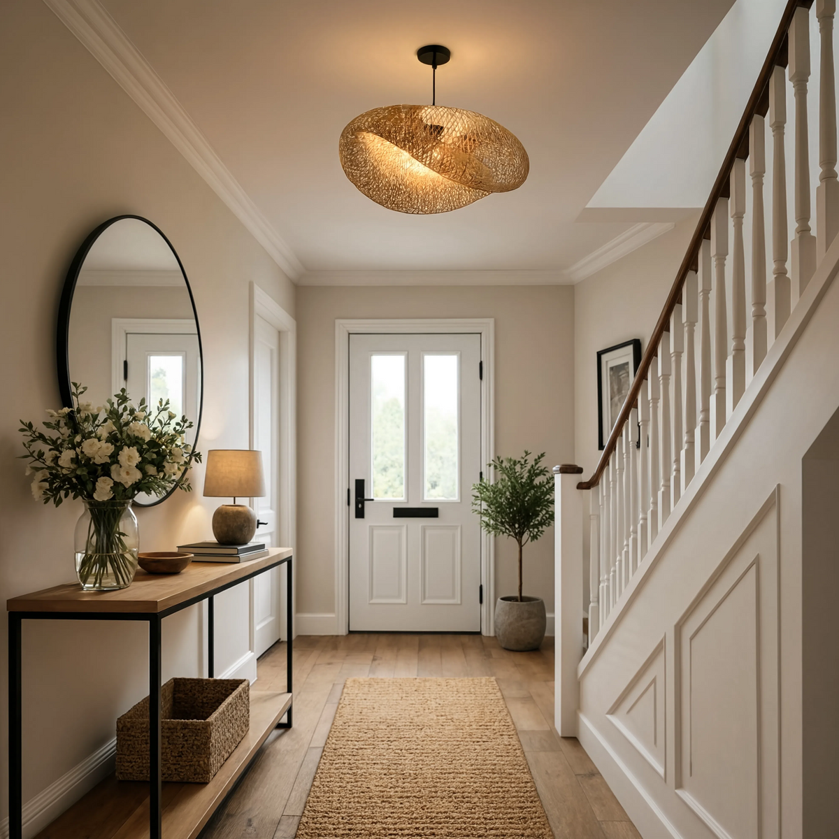 Sculptural Braided Bamboo Pendant Light With E27 - Image 9