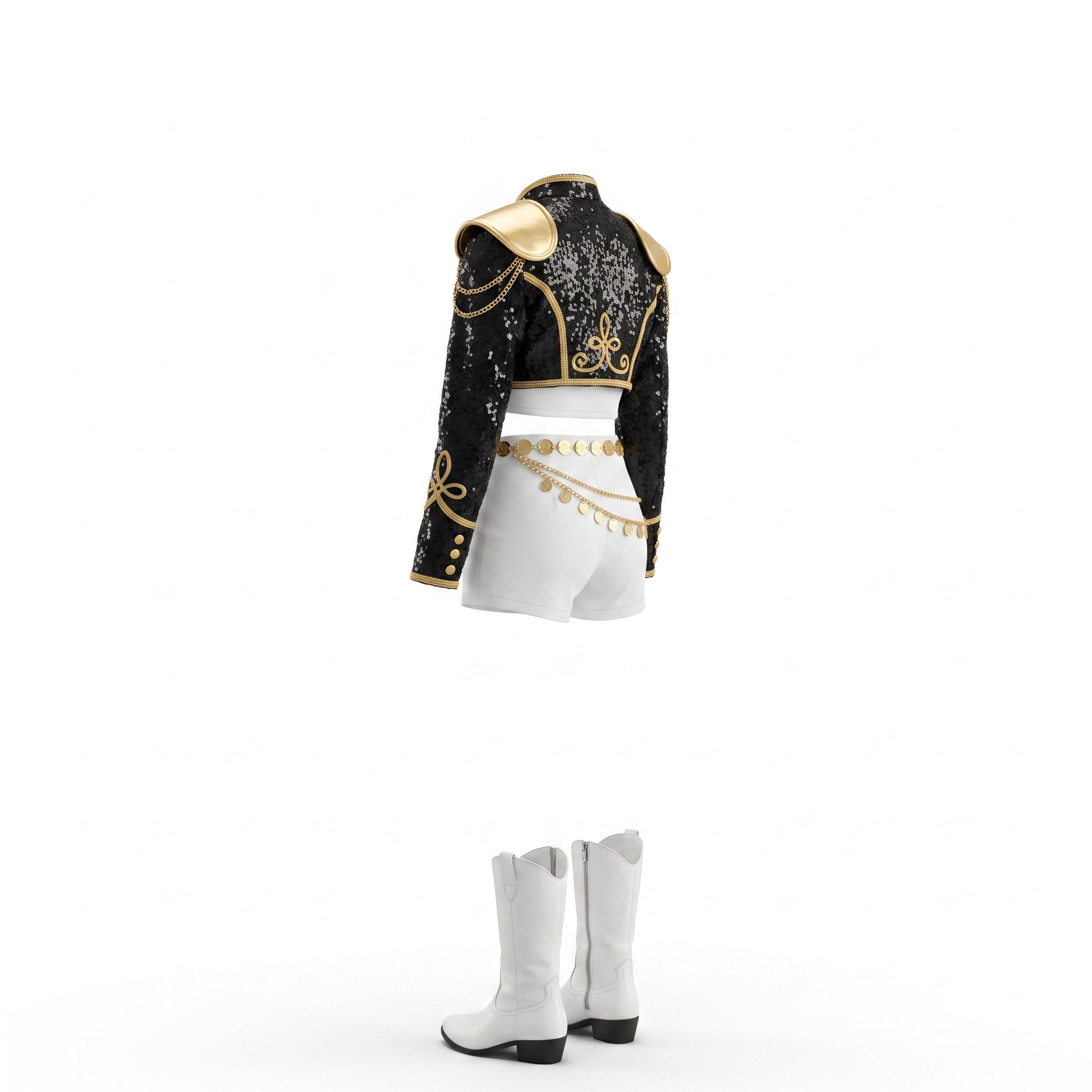 Halloween Costume Sequin Stage Outfit Black Gold - angle
