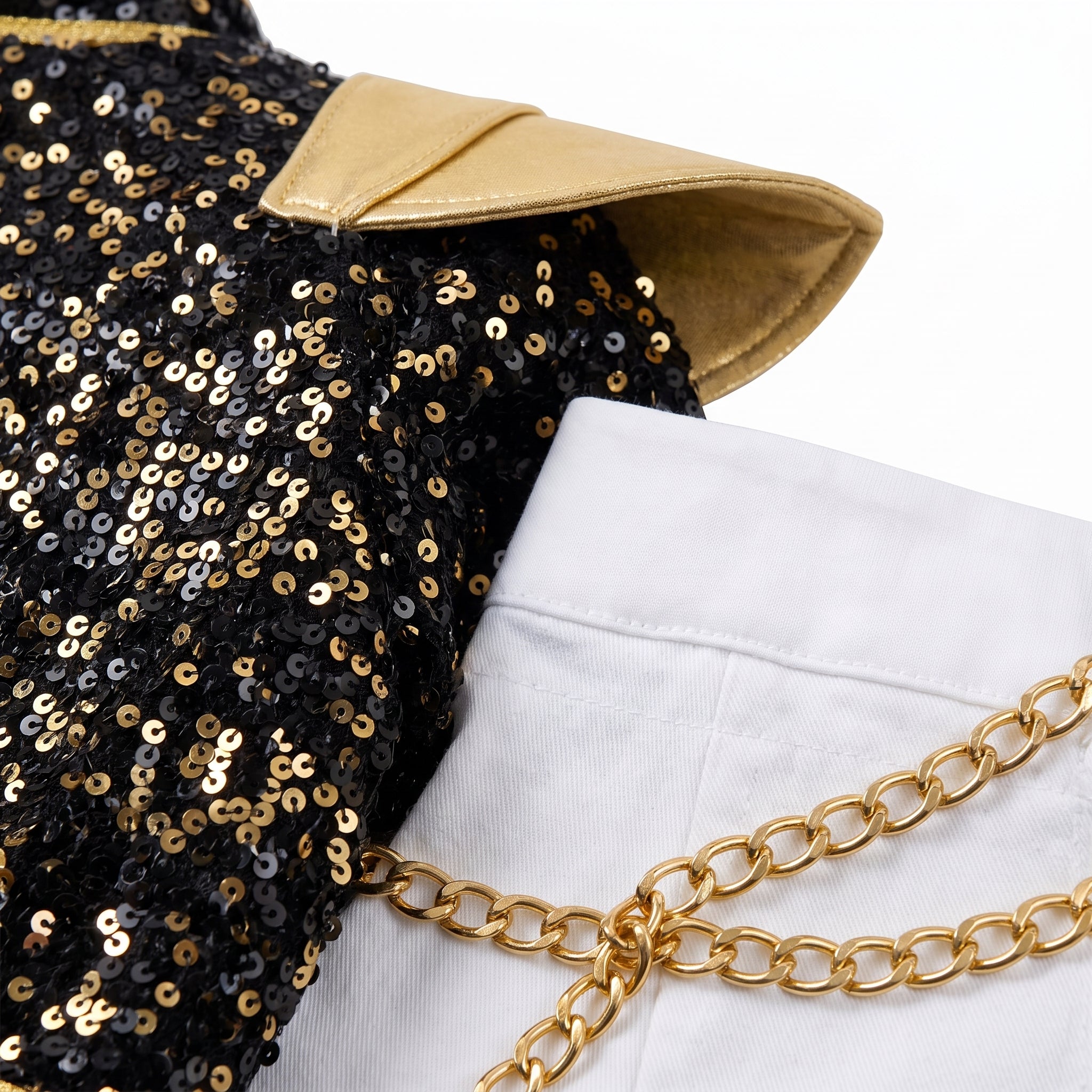 Halloween Costume Sequin Stage Outfit Black Gold - detail