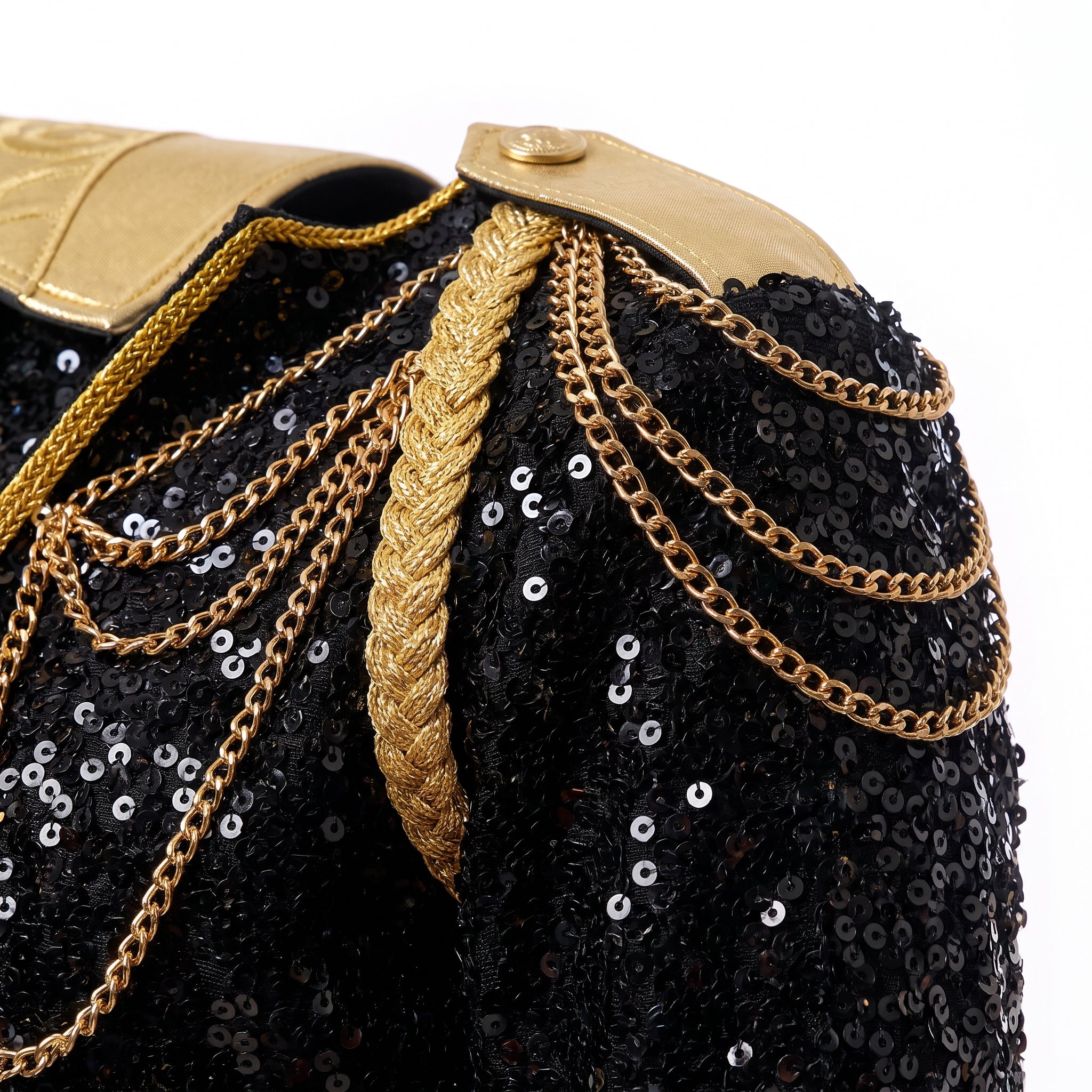 Halloween Costume Sequin Stage Outfit Black Gold - detail