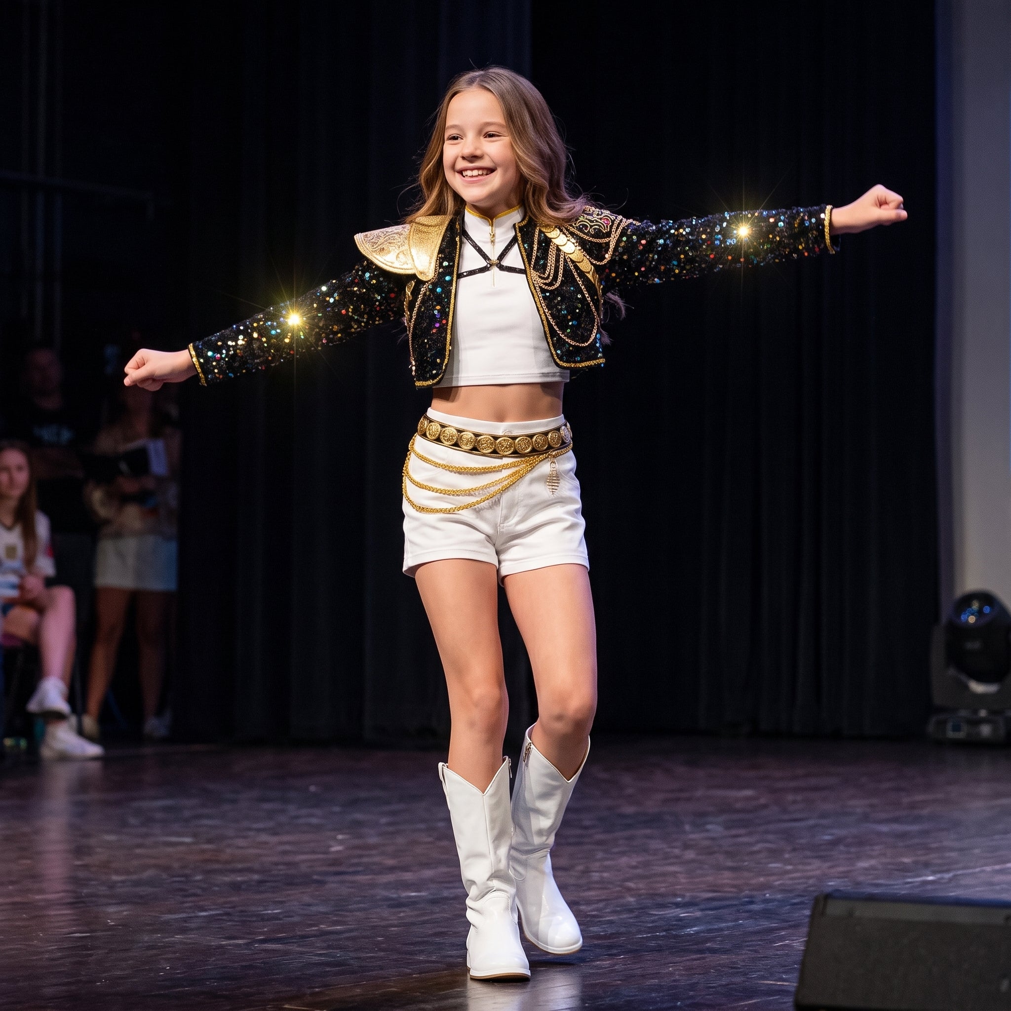 Halloween Costume Sequin Stage Outfit Black Gold - in-use