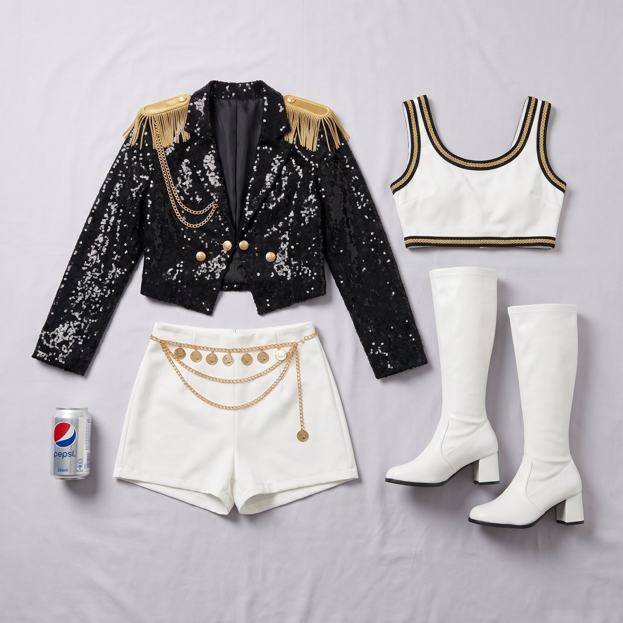 Halloween Costume Sequin Stage Outfit Black Gold - scale