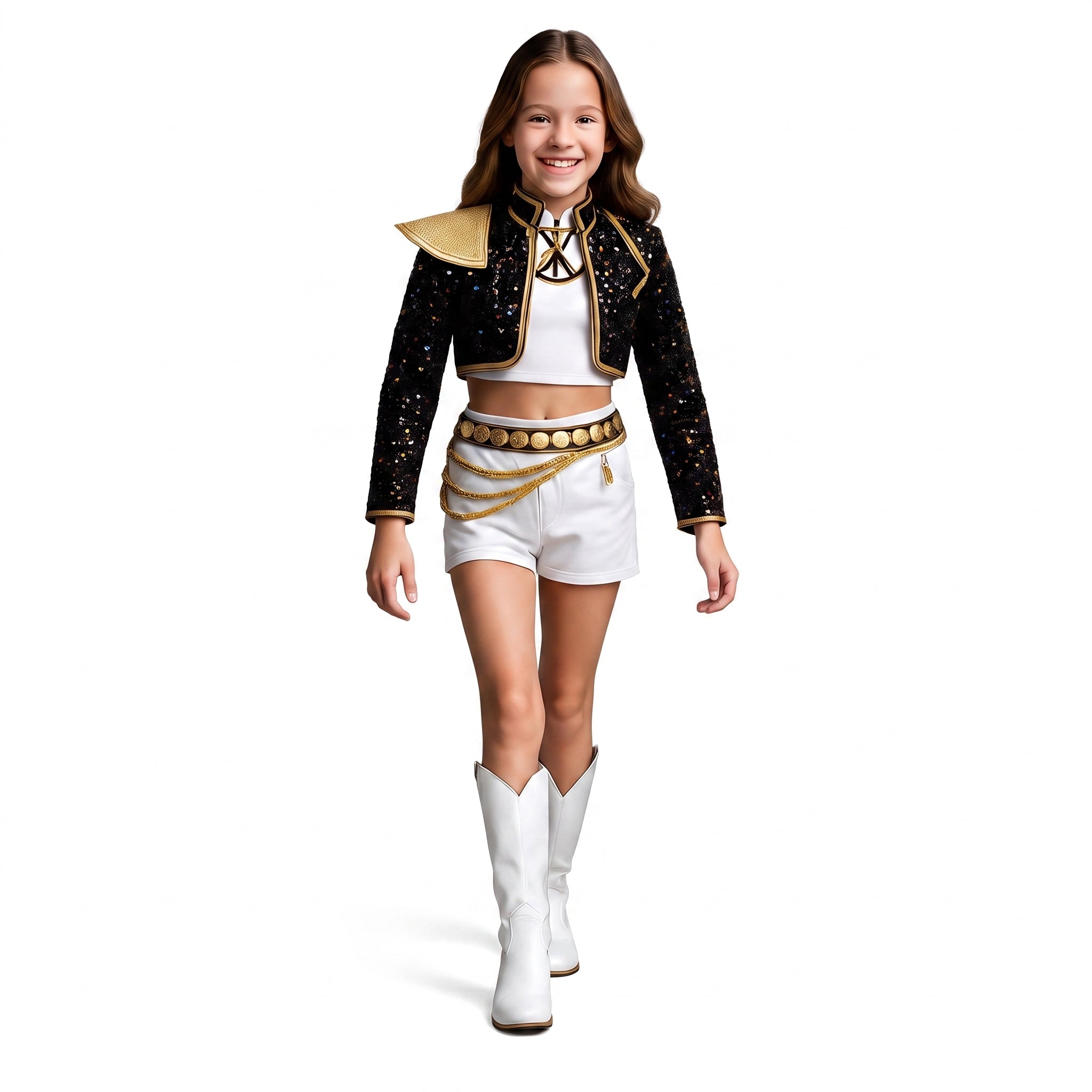 Halloween Costume Sequin Stage Outfit Black Gold - studio
