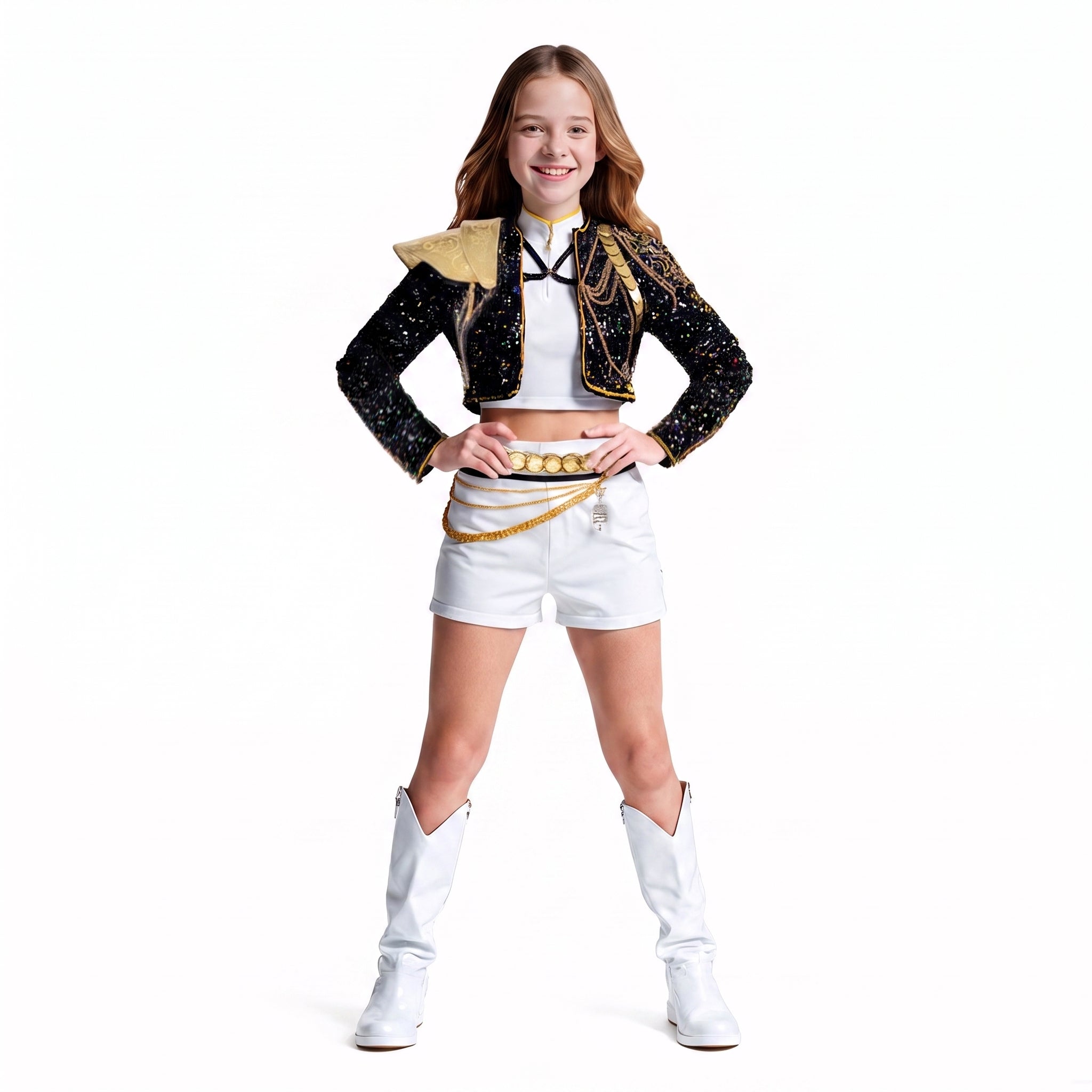 Halloween Costume Sequin Stage Outfit Black Gold - studio