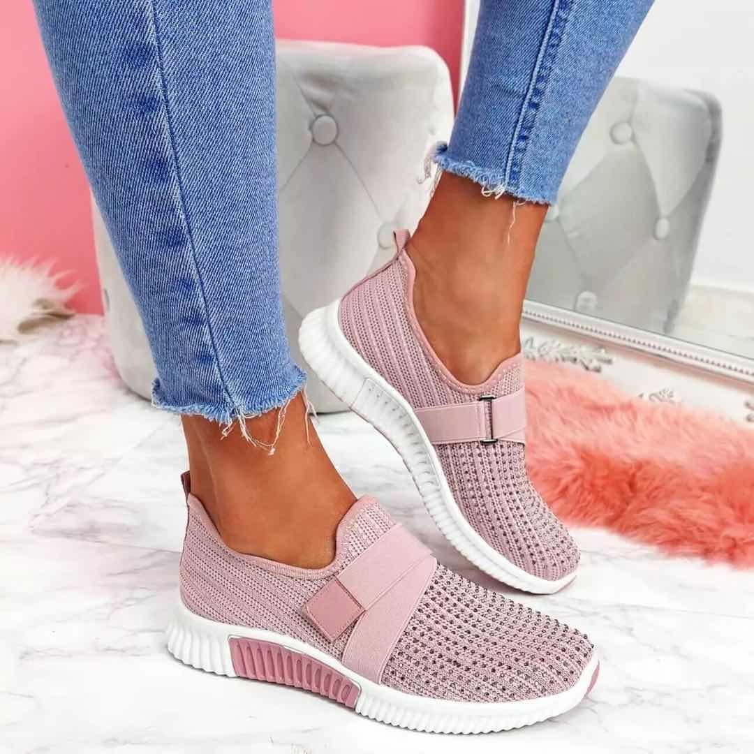 Shoes Walking Sneakers Slip-On Comfort Mesh Rhinestone - Image 2