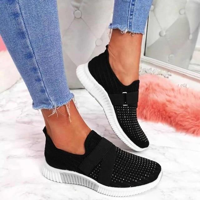 Shoes Walking Sneakers Slip-On Comfort Mesh Rhinestone - Image 3