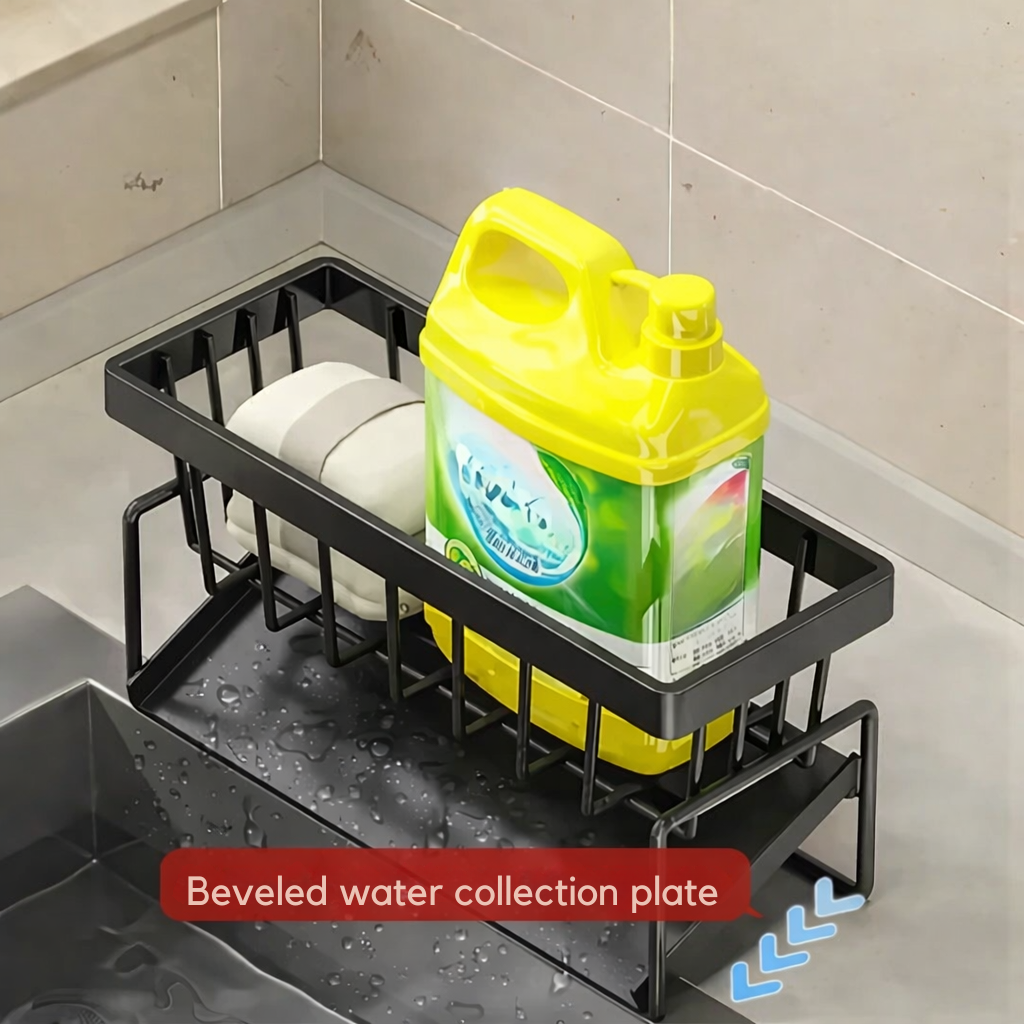 Sink Caddy Kitchen Sink Organizer Multi-Compartment Rack Towel Bar - Image 6
