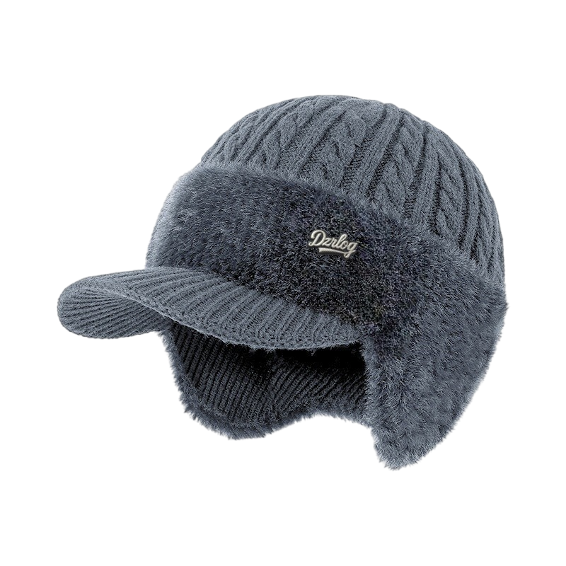 Snow Hat Aviator Knitted Faux Fur Trim Ear Flaps Hunter - Image 1
