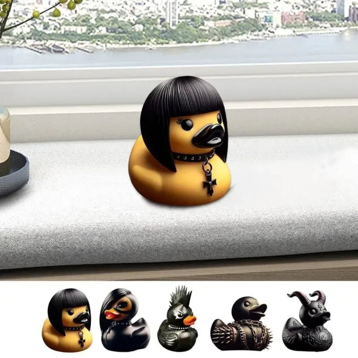 Spooky Halloween Goth Rubber Duck With Studded Collar - Image 3