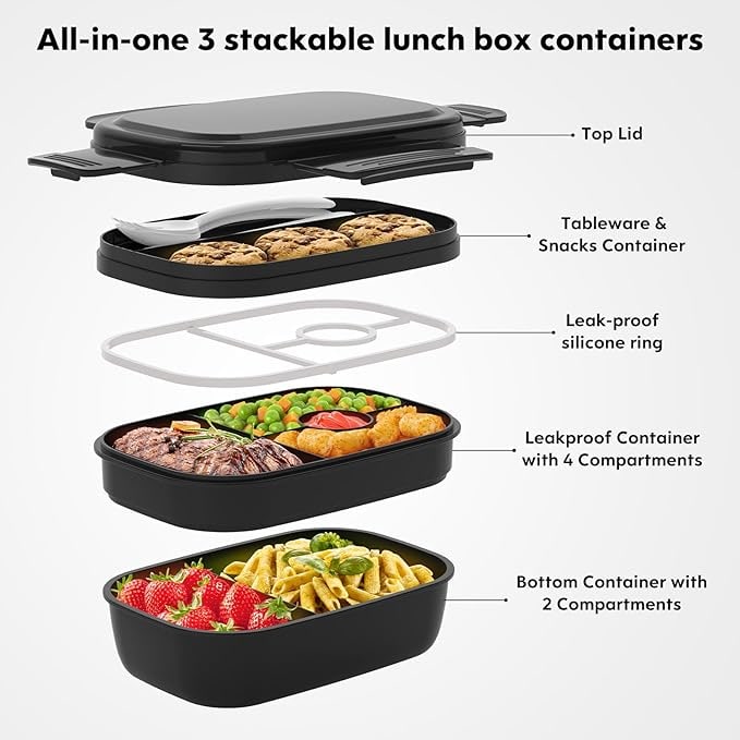 Stackable Bento Lunch Box | Matte Black - Image 4