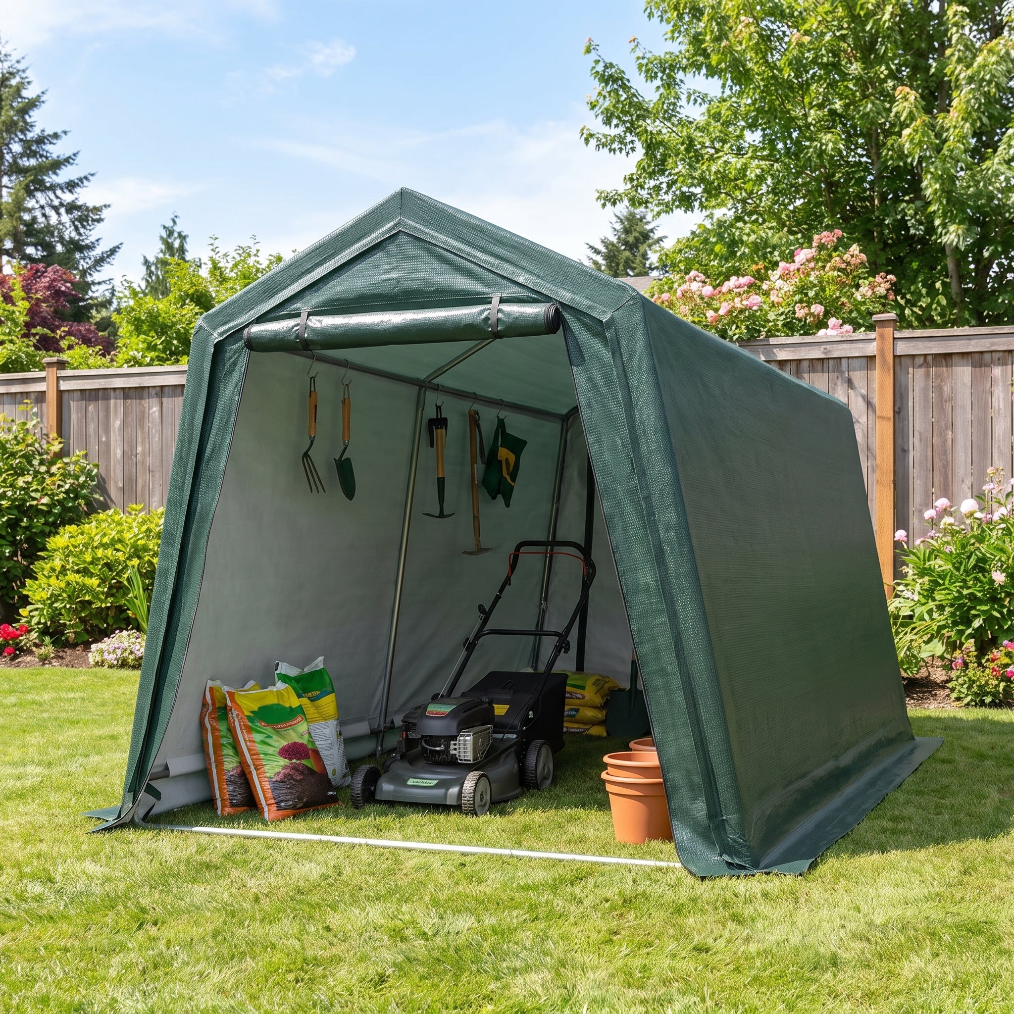 Dark Green Canopy Tent Outdoor Storage 10x10 Portable Garage - hero