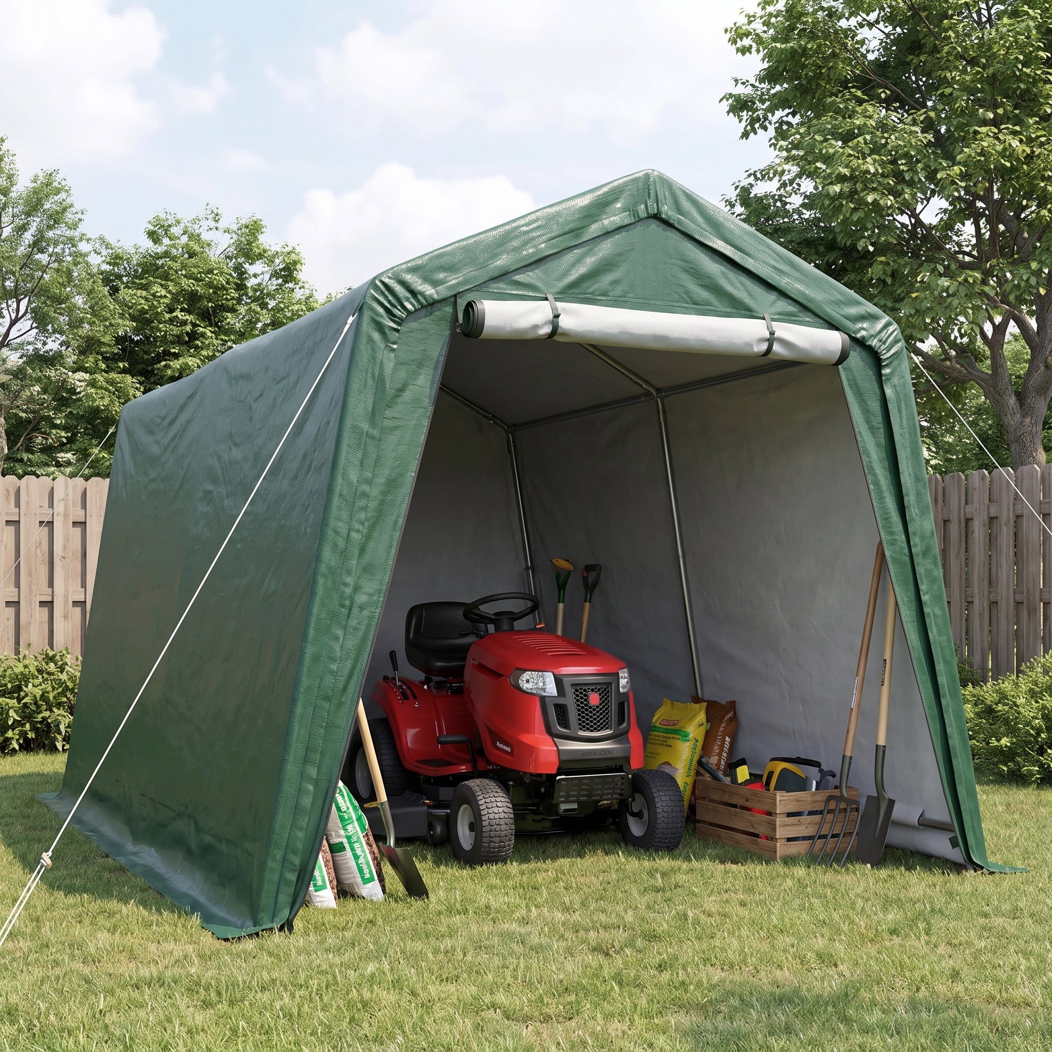 Dark Green Canopy Tent Outdoor Storage 10x10 Portable Garage - hero