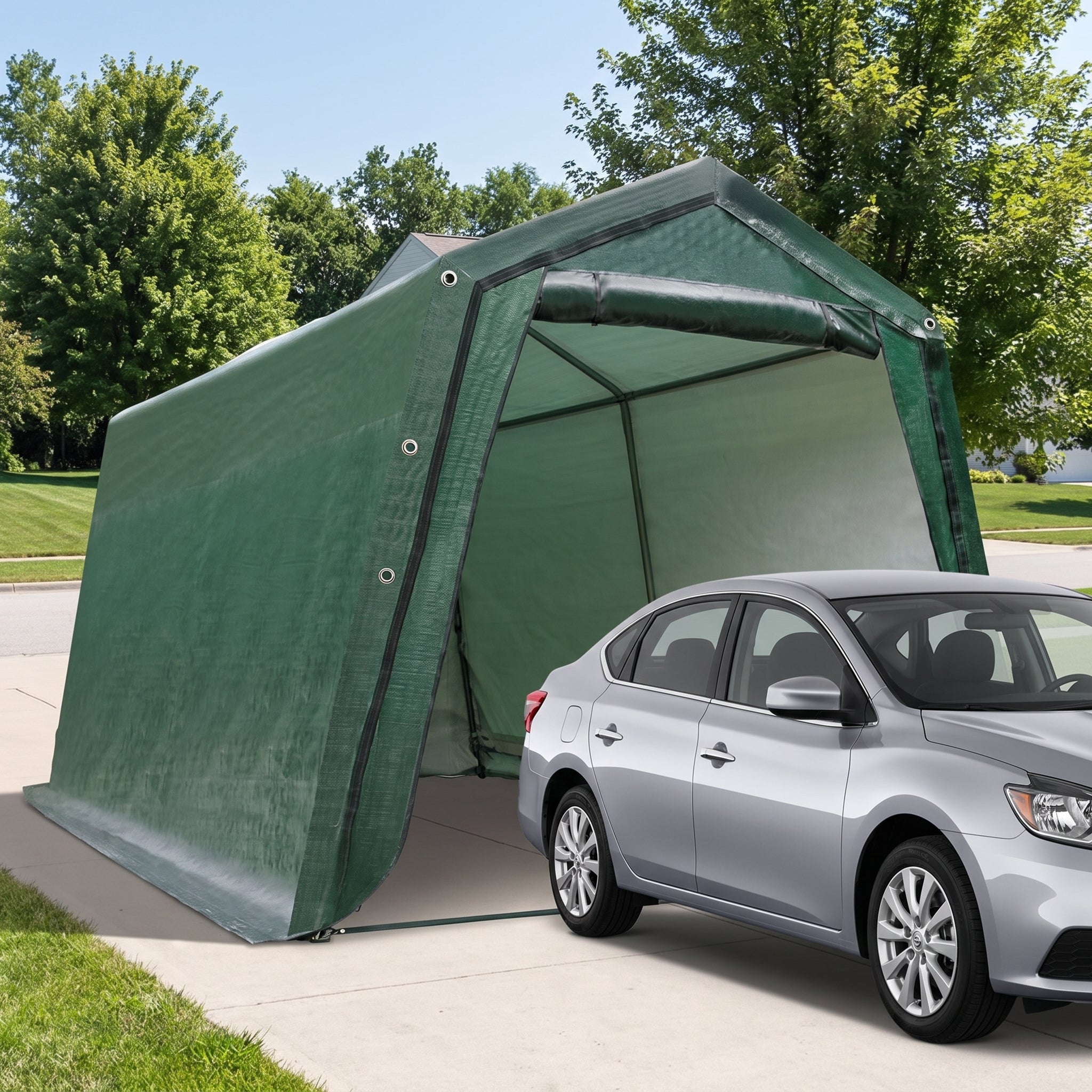 Dark Green Canopy Tent Outdoor Storage 10x10 Portable Garage - scale