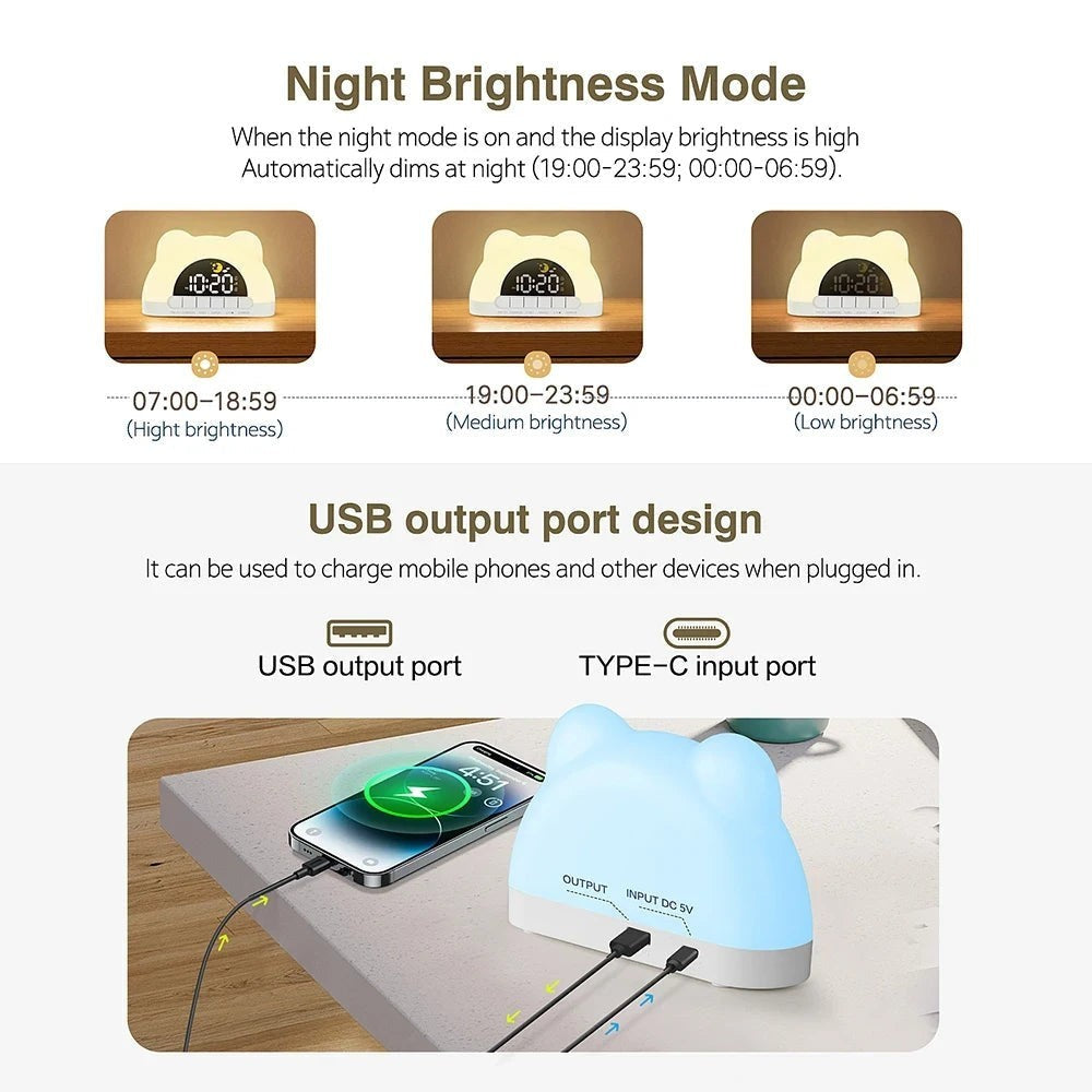 Sunrise Alarm Clock for Kids, Cute Bear Night Light with Colorful Glow — image 3