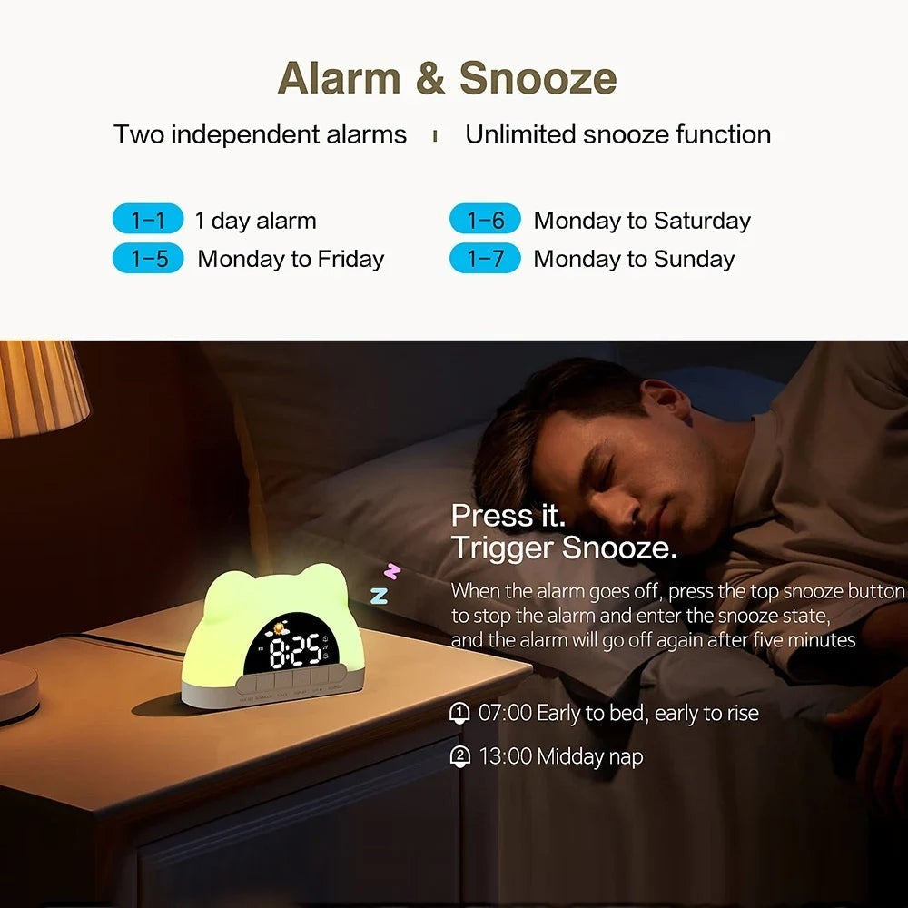 Sunrise Alarm Clock for Kids, Cute Bear Night Light with Colorful Glow — image 4