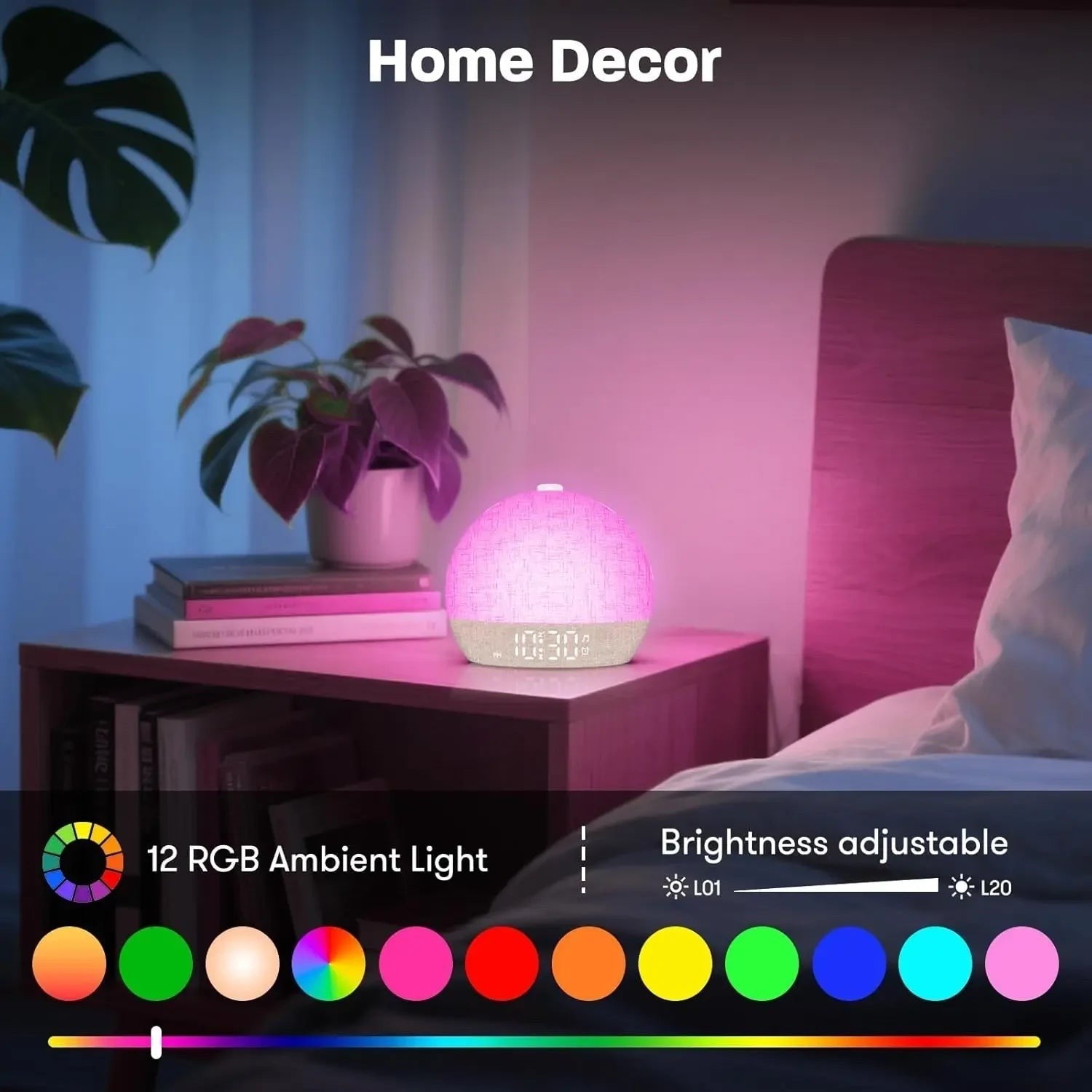 Sunrise Alarm Clock with 30 White Noise Sounds, Dimmable RGB Night Light & Sleep Timer — image 5