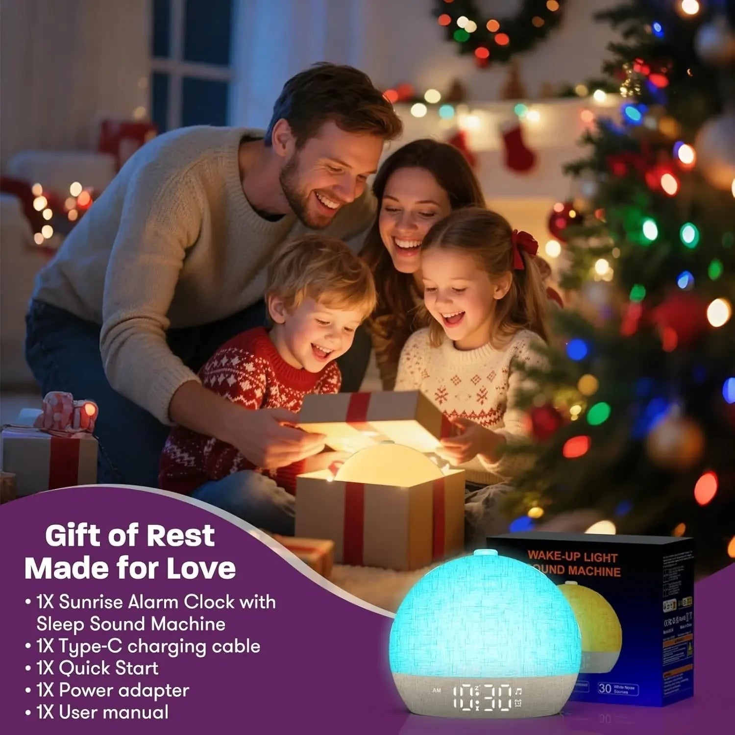 Sunrise Alarm Clock with 30 White Noise Sounds, Dimmable RGB Night Light & Sleep Timer — image 6