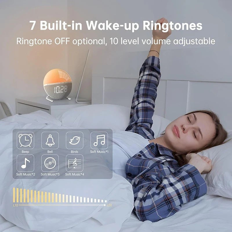 Sunrise Alarm Clock with Color Light & Natural Sounds, Bedside Wake-Up Desk Clock — image 2