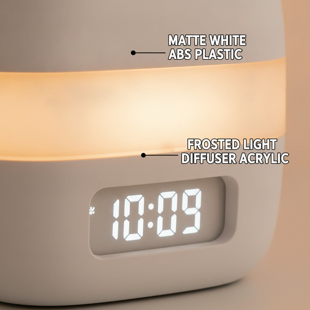 sunrise alarm clock close-up construction and materials