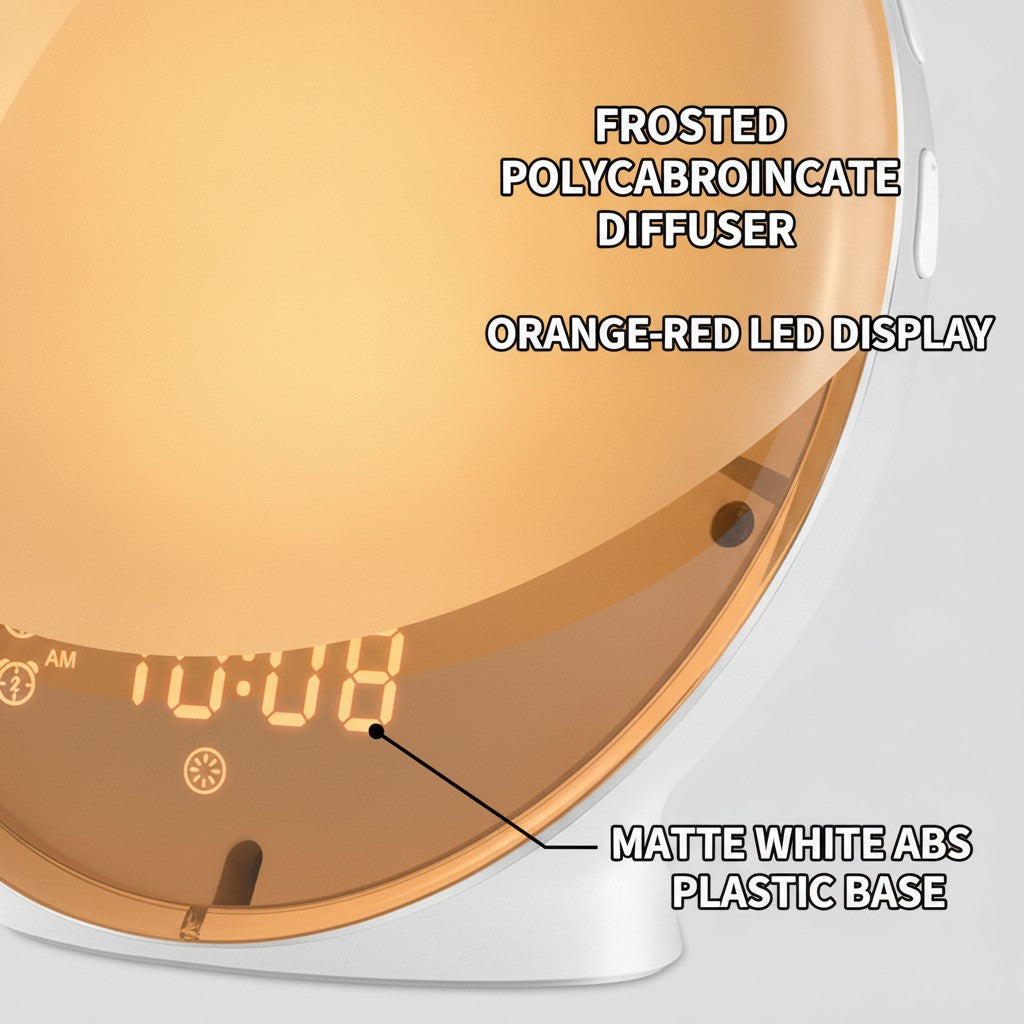 sunrise alarm clock close-up construction and materials