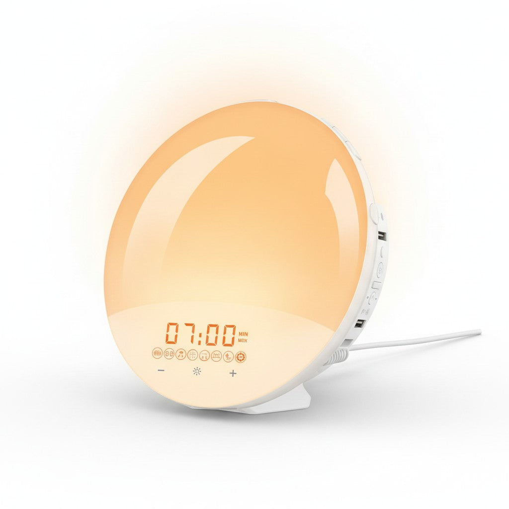 sunrise alarm clock product photo on white background