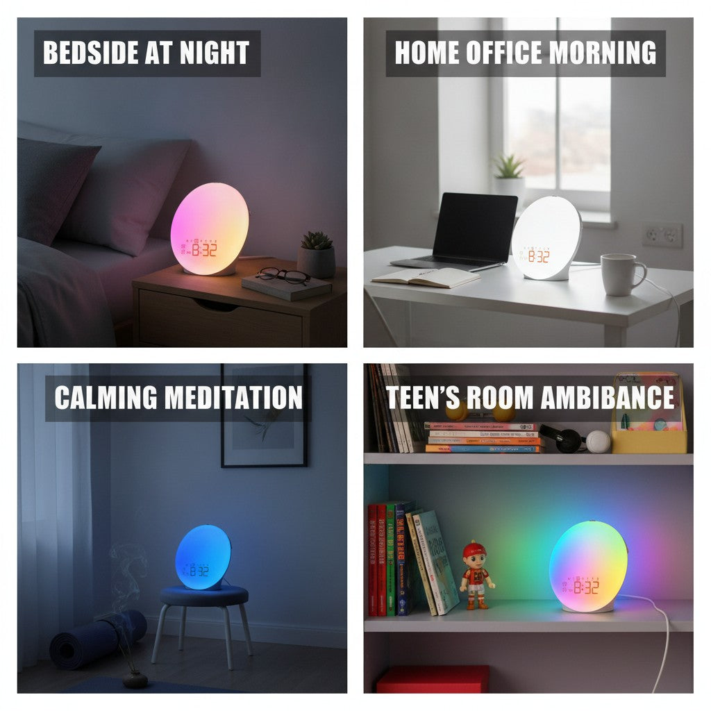 Sunrise Alarm Clock with 7 Mood Lights, FM Radio & Dual Alarms, Bedside Wake-Up Light benefits