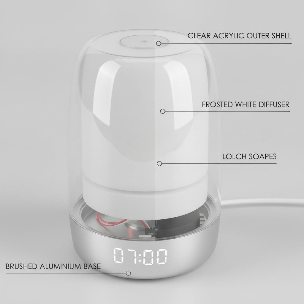 sunrise alarm clock close-up construction and materials