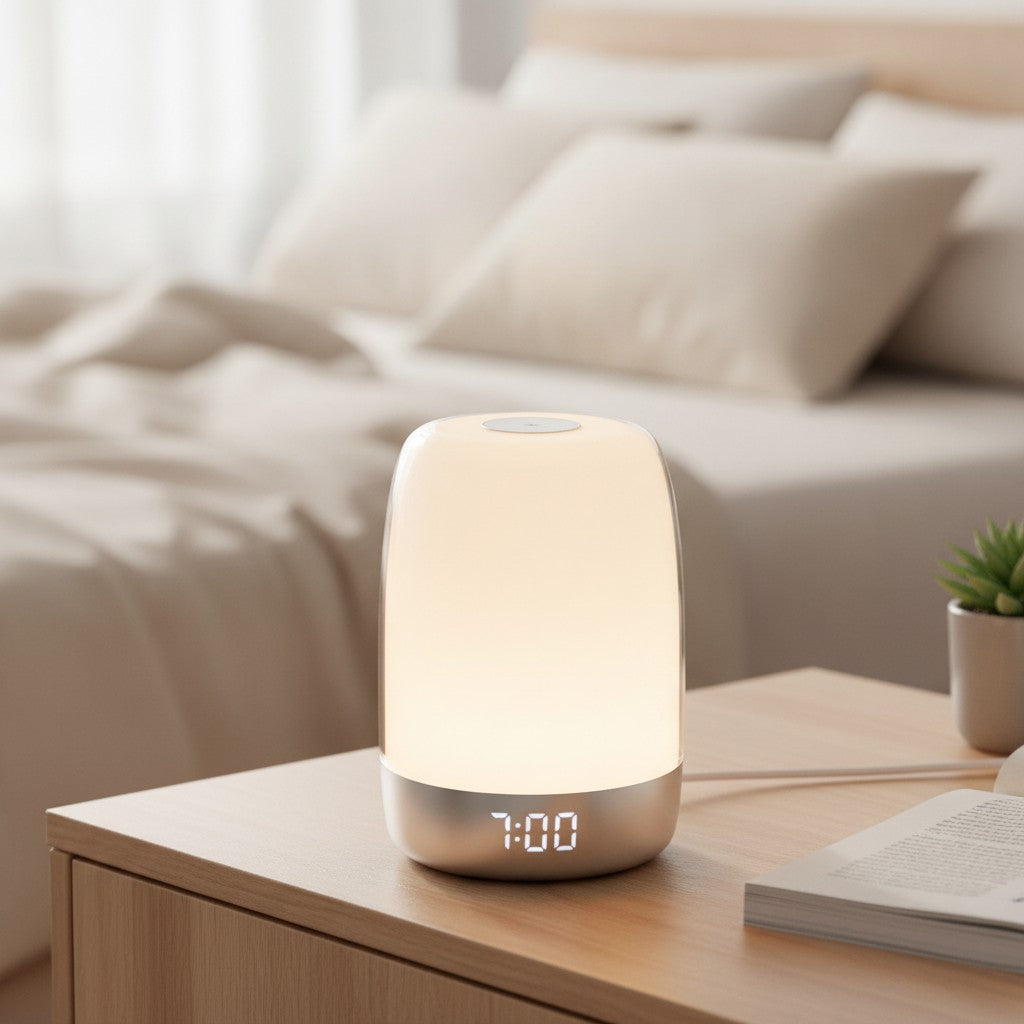 sunrise alarm clock in use, lifestyle scene