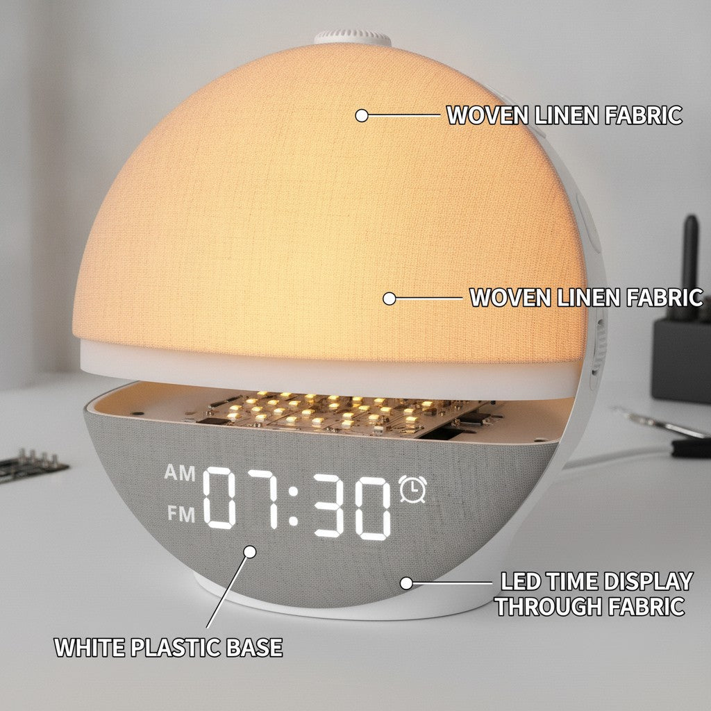sunrise alarm clock close-up construction and materials