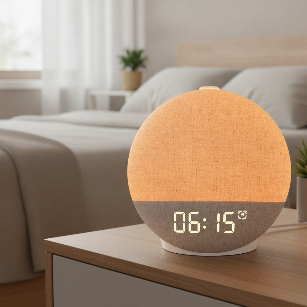 sunrise alarm clock in use, lifestyle scene