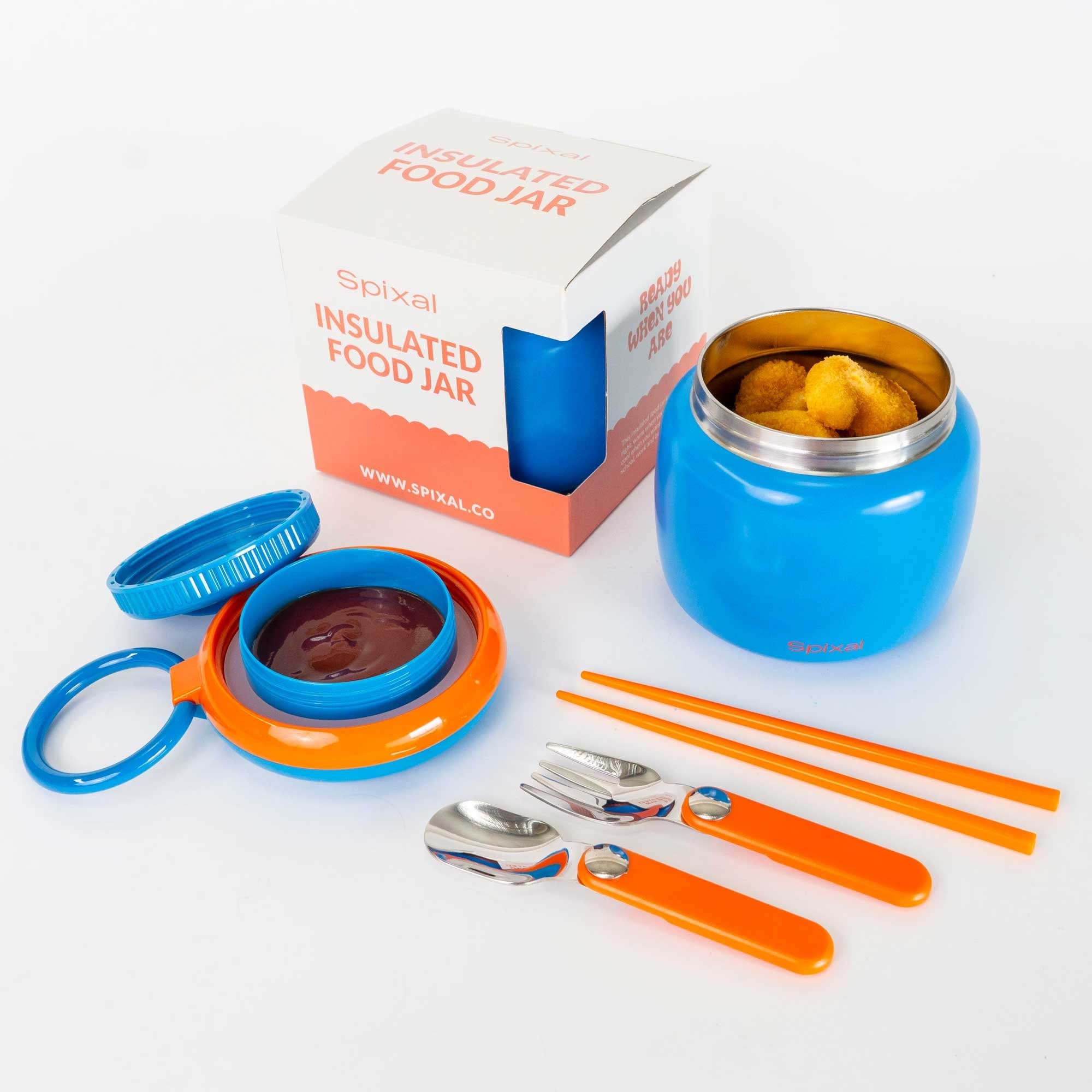 Thermos Food Container Wall Insulated Blue Orange Insulated Food Jar - Image 5