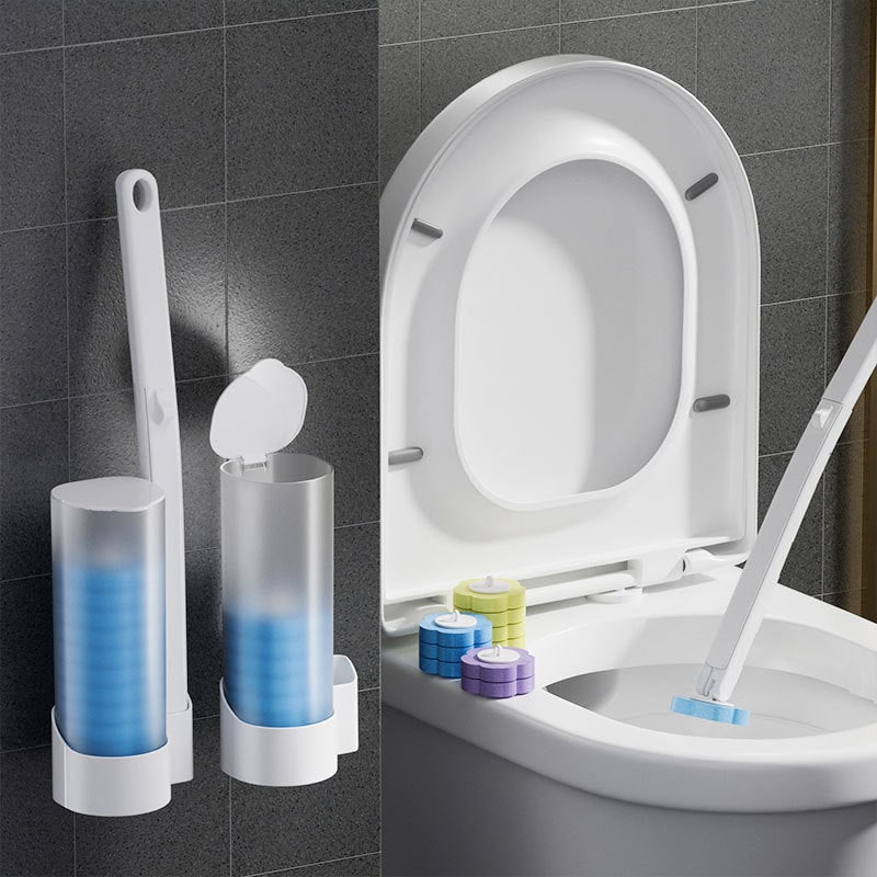Toilet Cleaning Disposable Toilet Brush Holder Push Button Design - Image 1