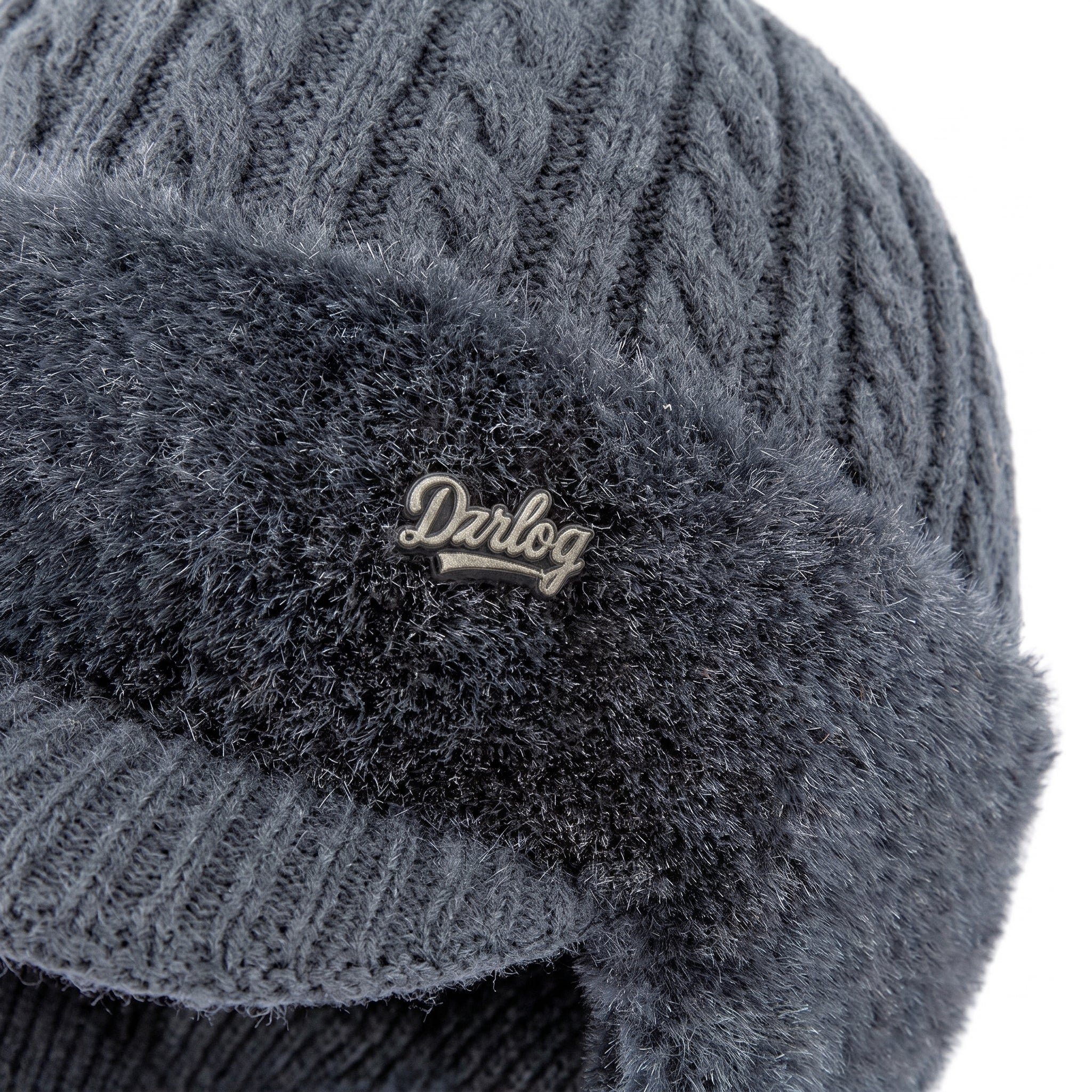 Snow Hat Aviator Knitted Faux Fur Trim Ear Flaps Hunter - detail