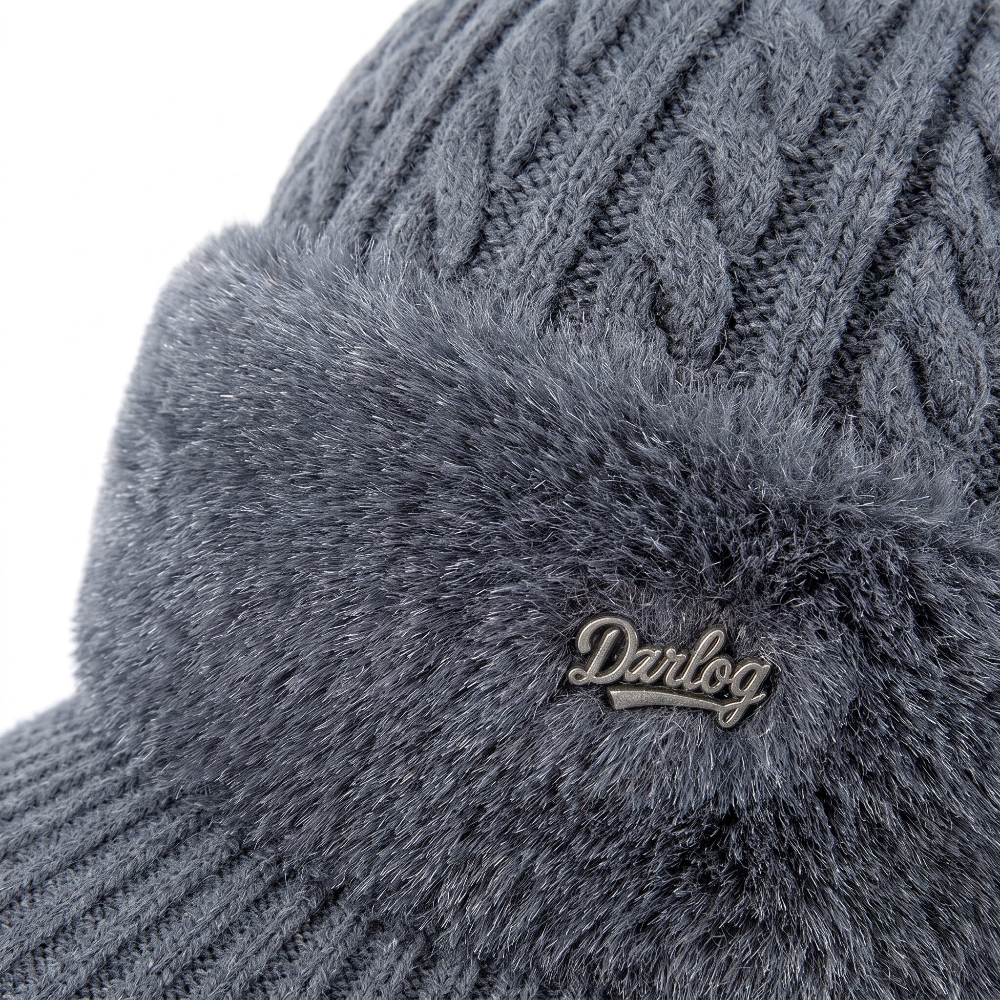 Snow Hat Aviator Knitted Faux Fur Trim Ear Flaps Hunter - detail