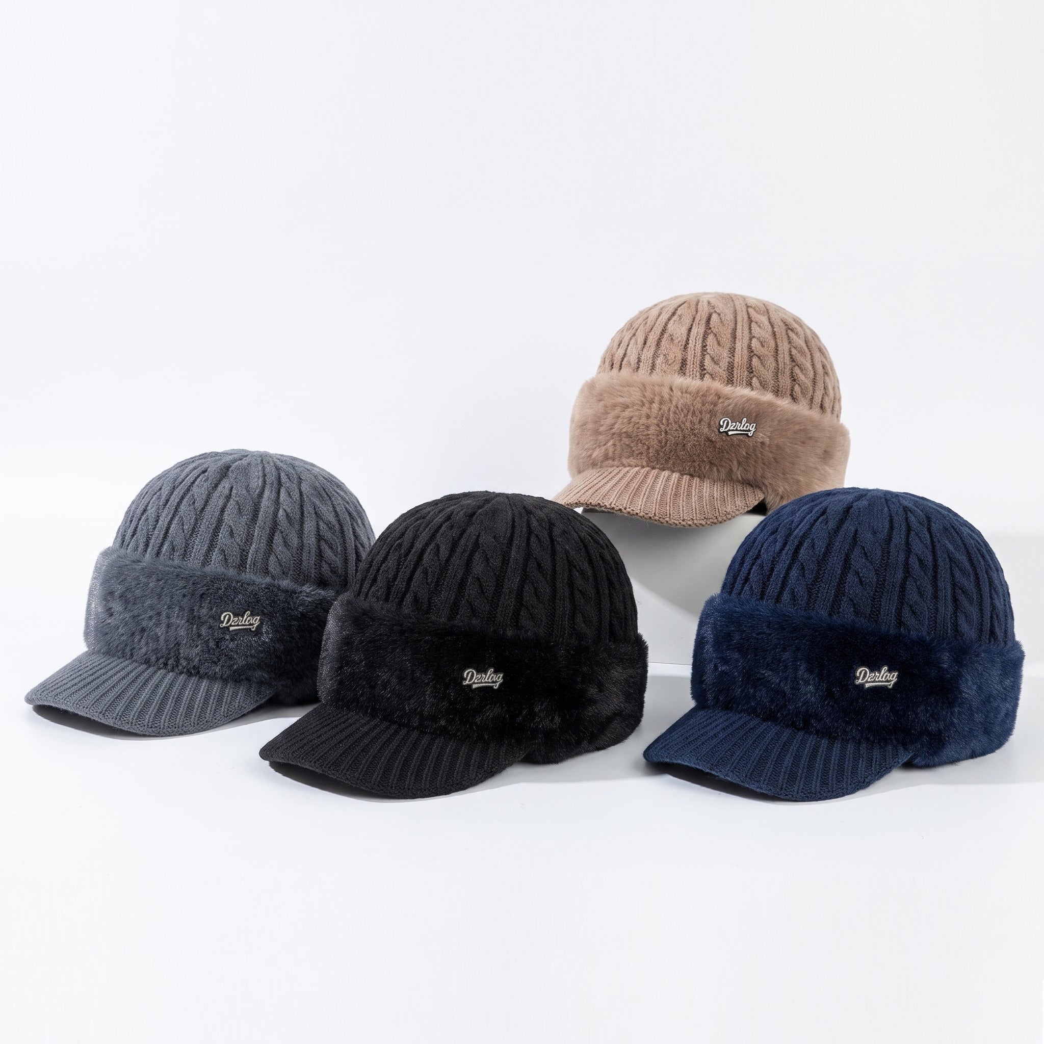 Snow Hat Aviator Knitted Faux Fur Trim Ear Flaps Hunter - studio